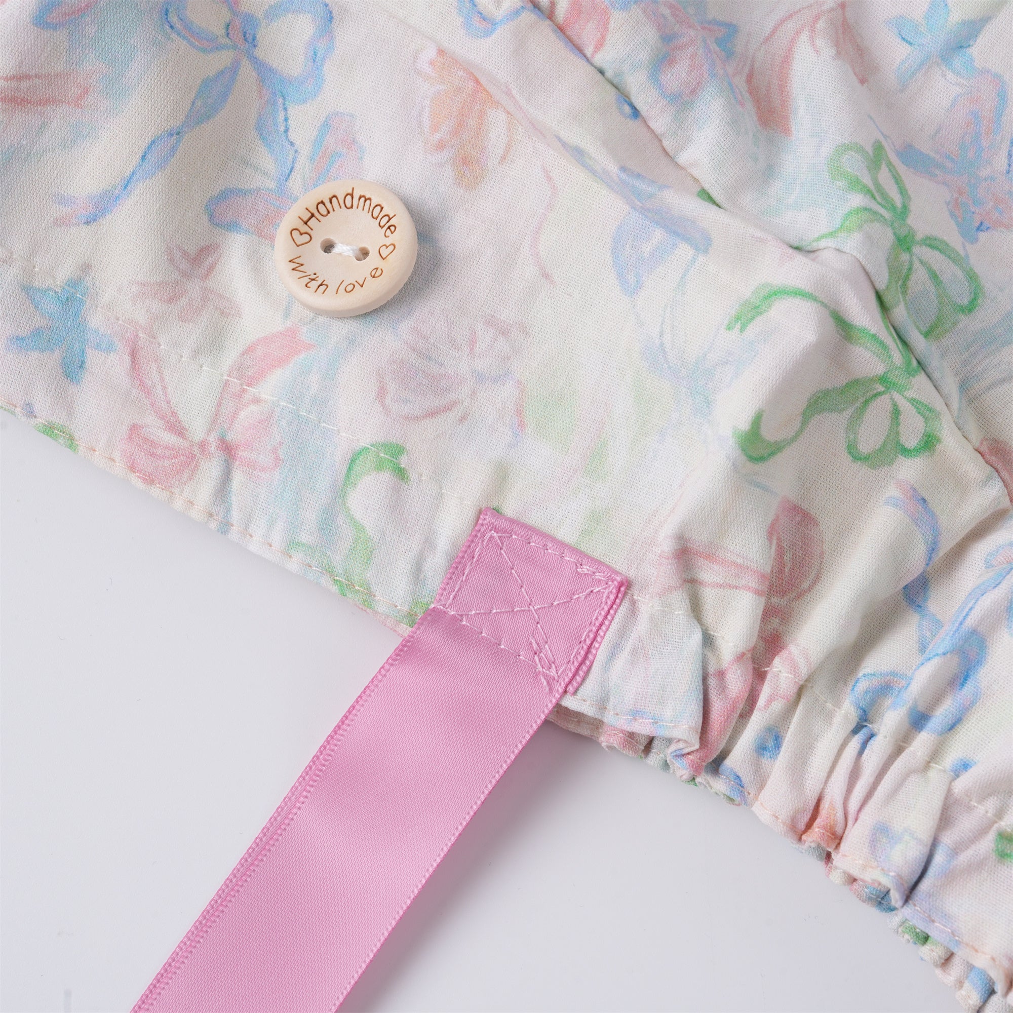 Pink Watercolor Bow Cotton Ponytail Scrub Cap