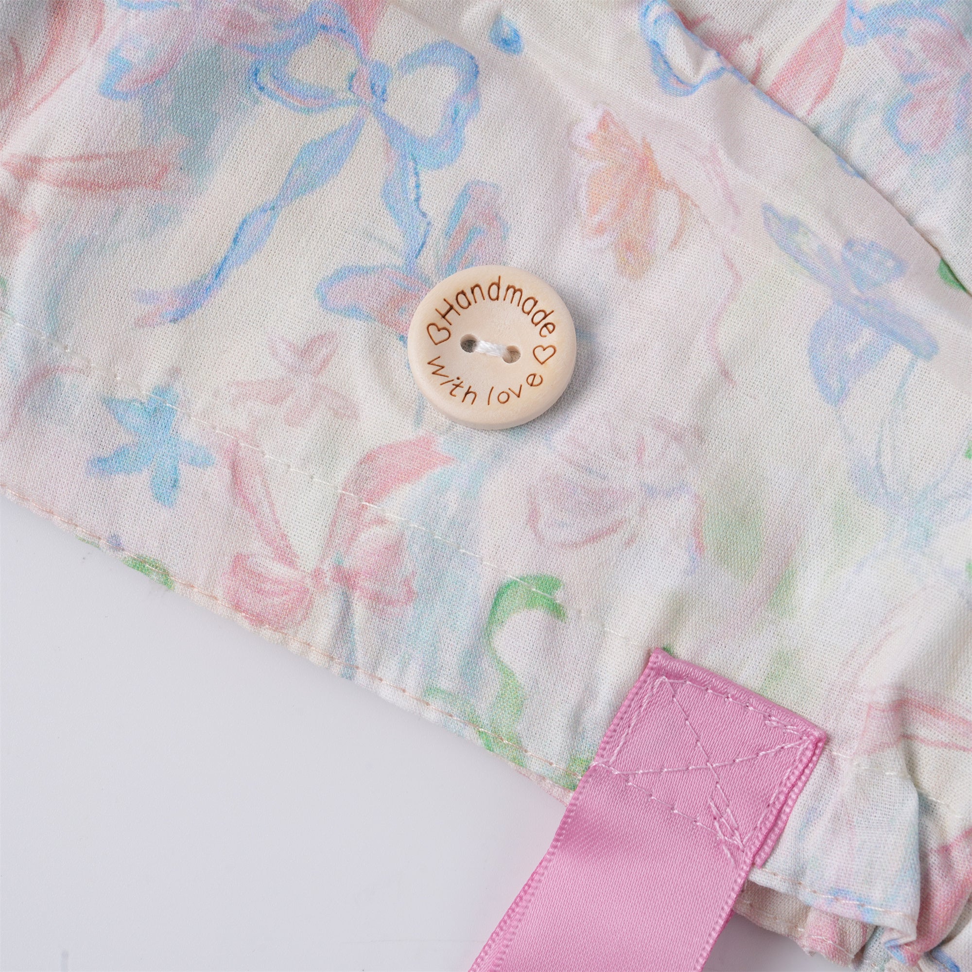 Pink Watercolor Bow Cotton Ponytail Scrub Cap