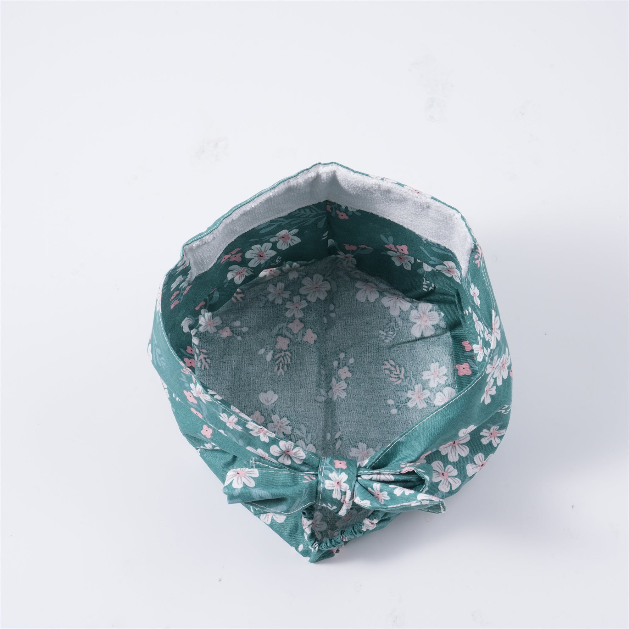 Green Cotton Surgical Tieback Scrub Cap, White Pink Print