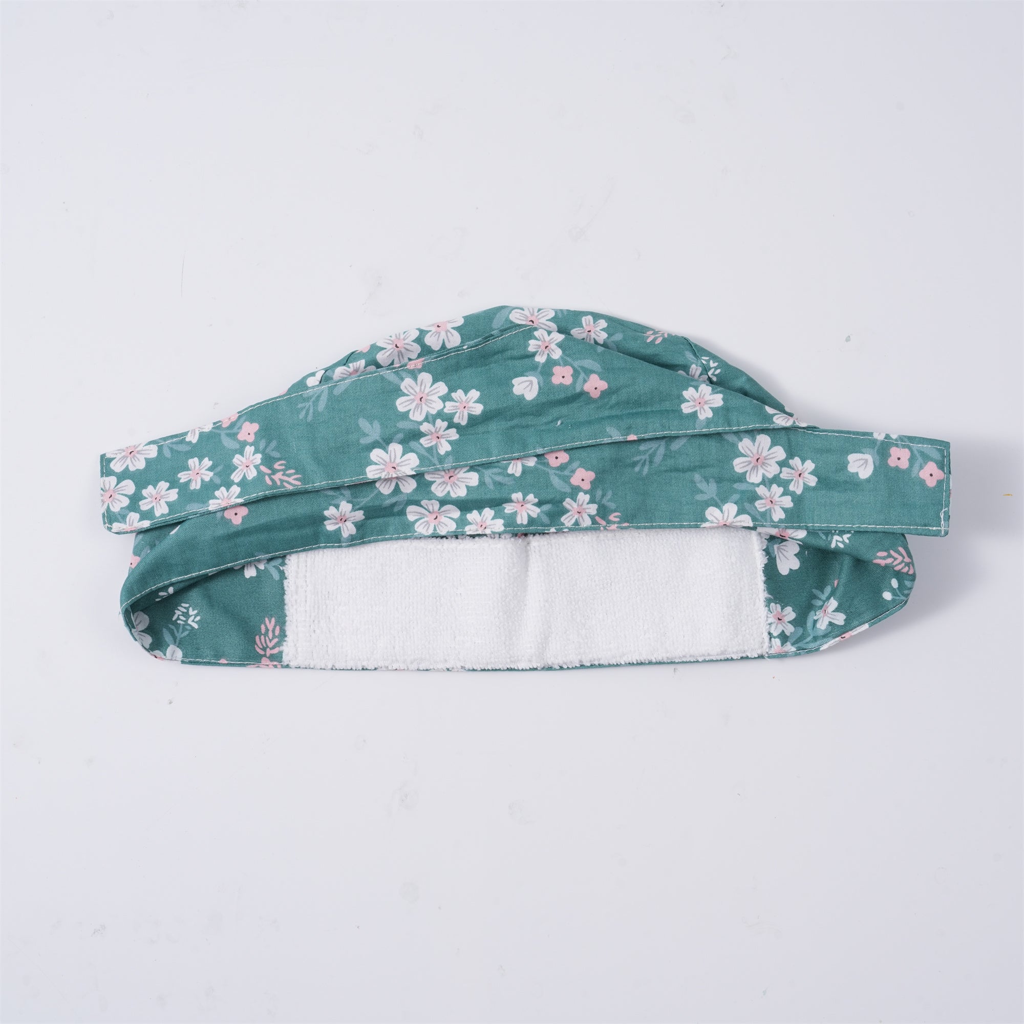 Green Cotton Surgical Tieback Scrub Cap, White Pink Print
