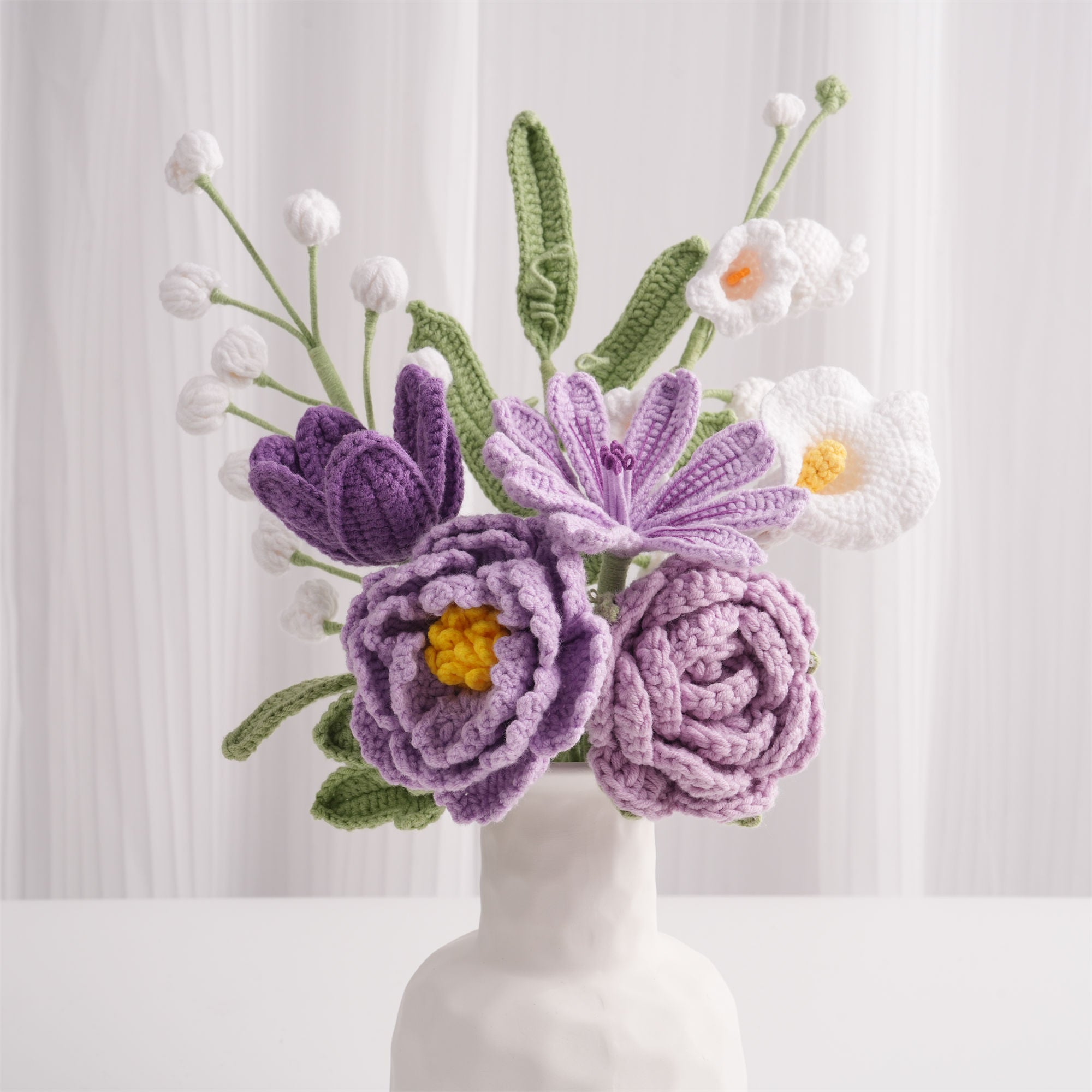 Handmade Peony Flower Bouquet-8PCS, Crochet Flower Arrangement for Home Deocr