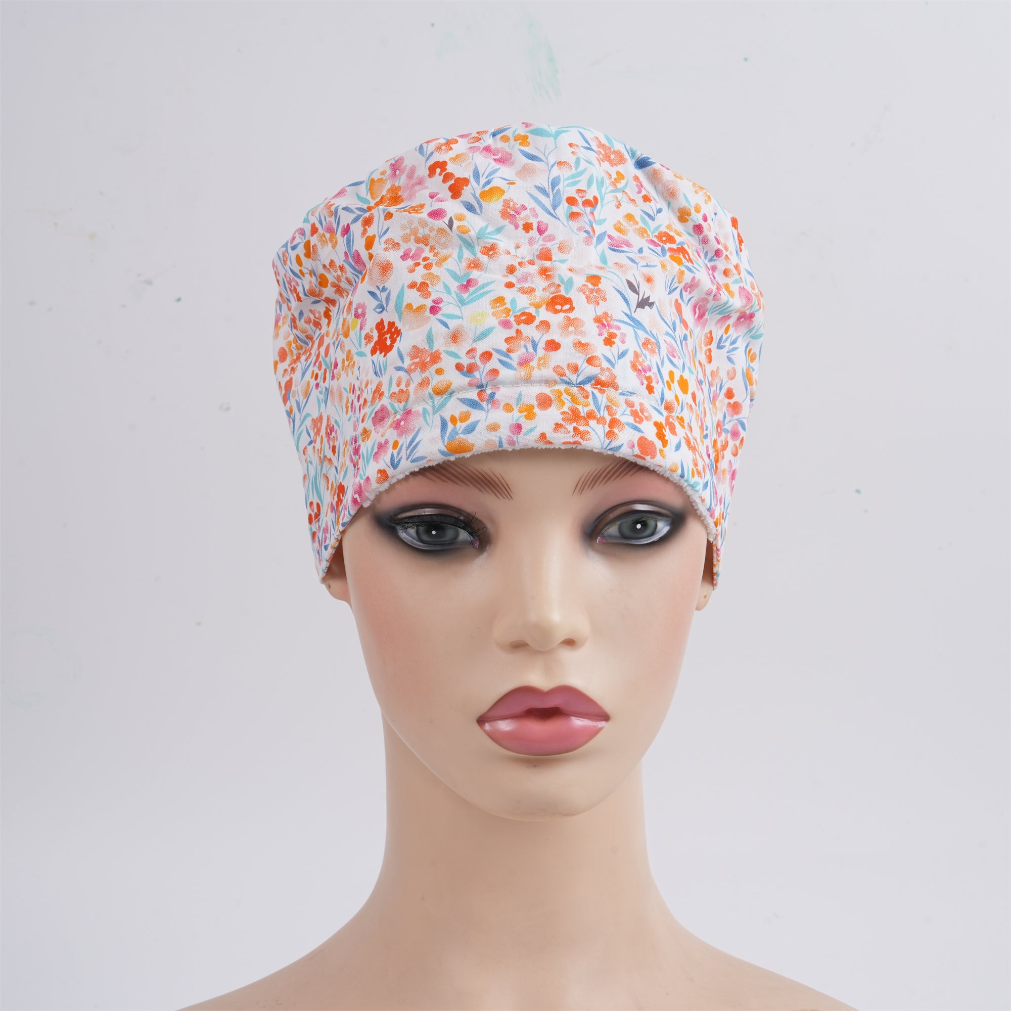 Pink Floral Cotton Surgical Scrub Cap -Tieback Style