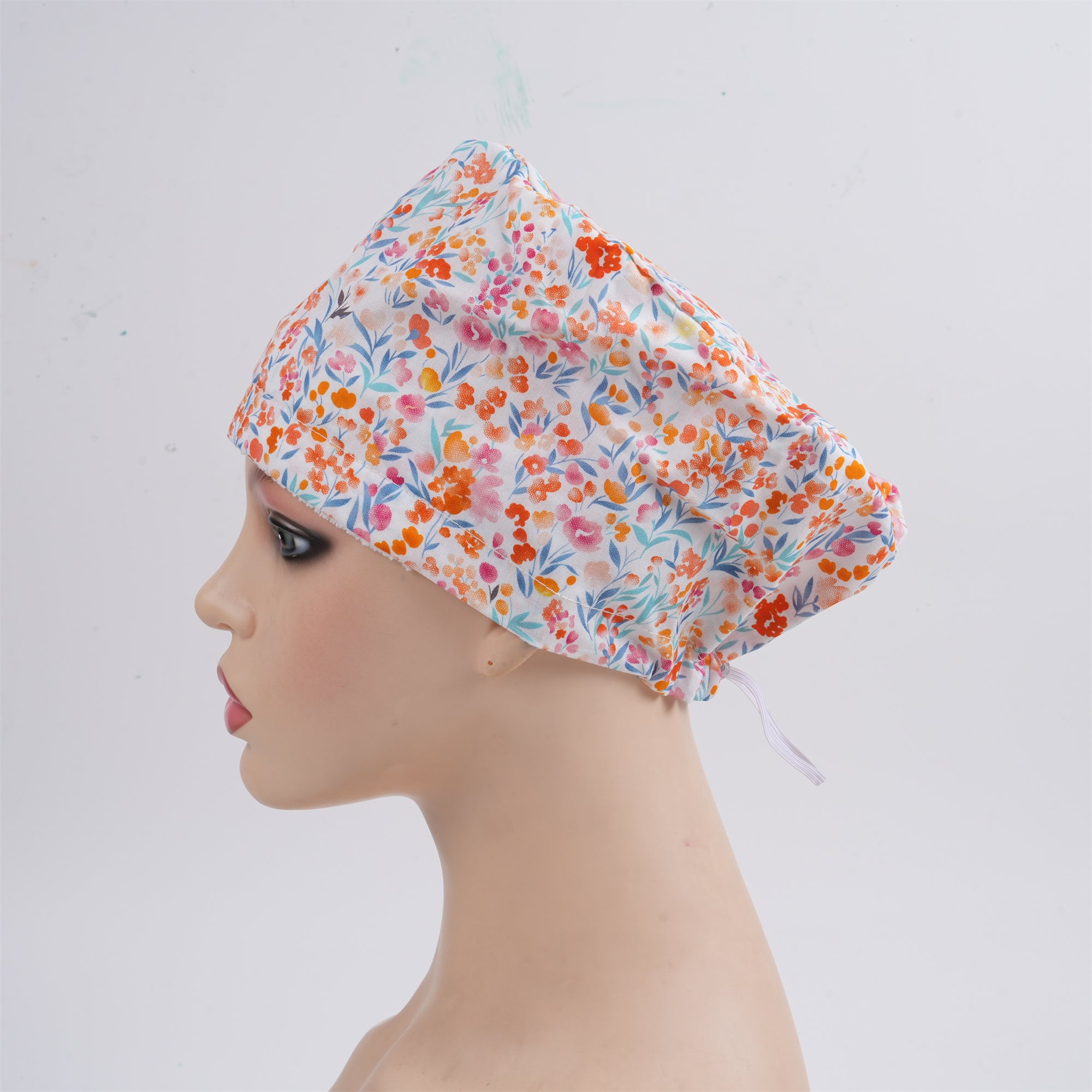 Pink Floral Cotton Surgical Scrub Cap -Tieback Style