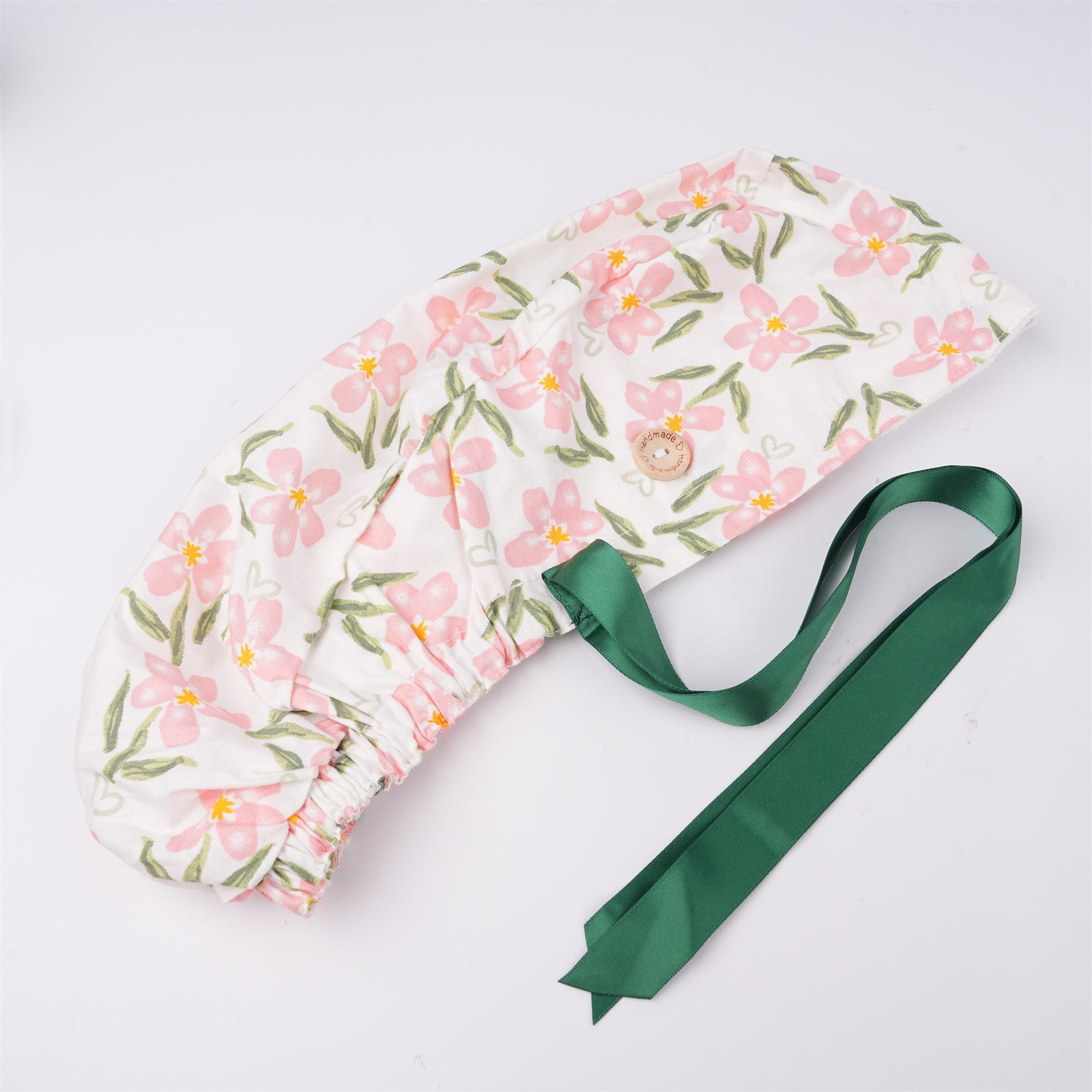 Pink Floral Cotton Ponytail Scrub Cap