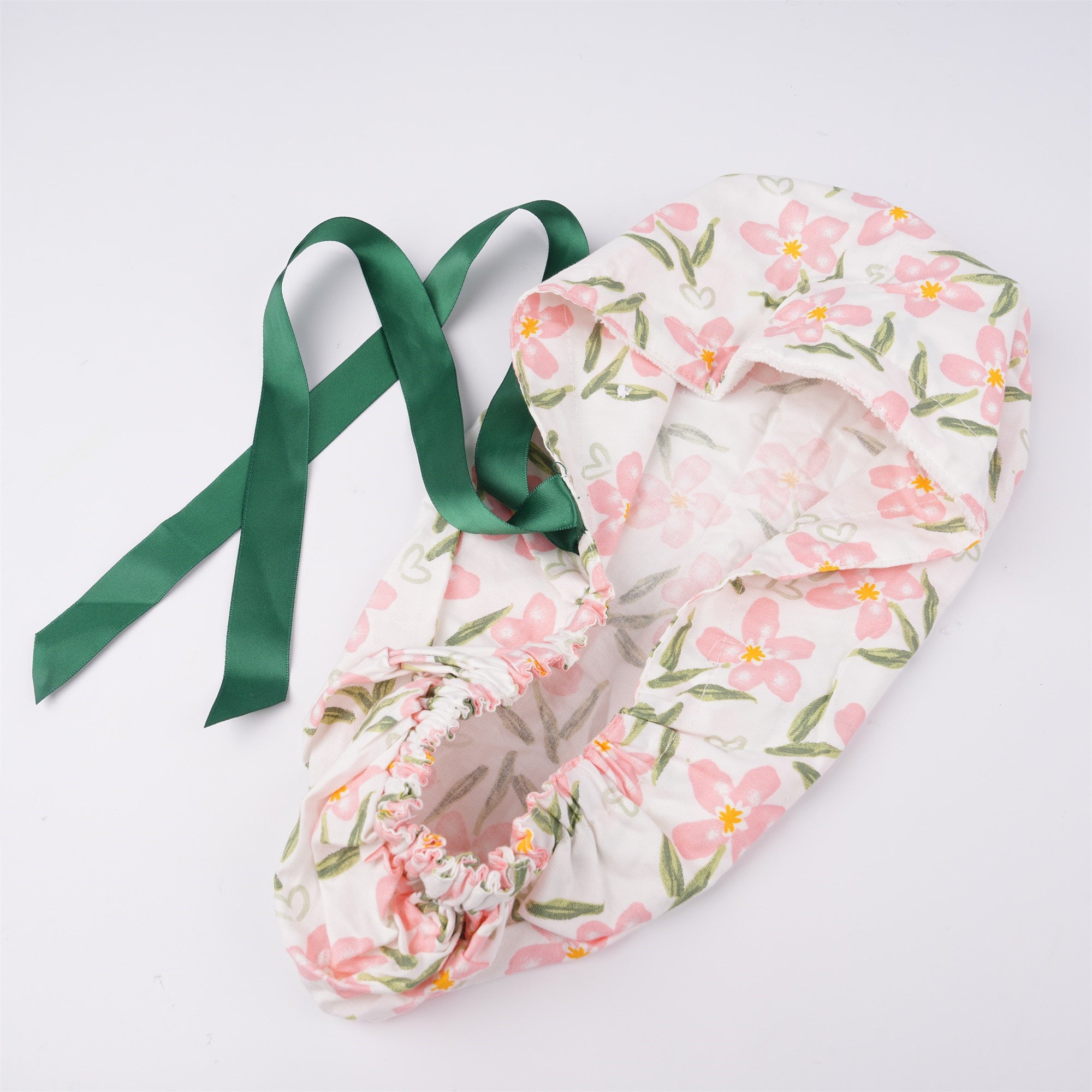Pink Floral Cotton Ponytail Scrub Cap