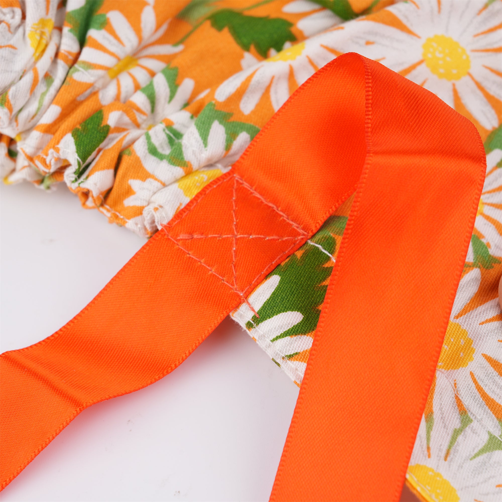 Orange Flowers Cotton Ponytail Scrub Cap,Fall