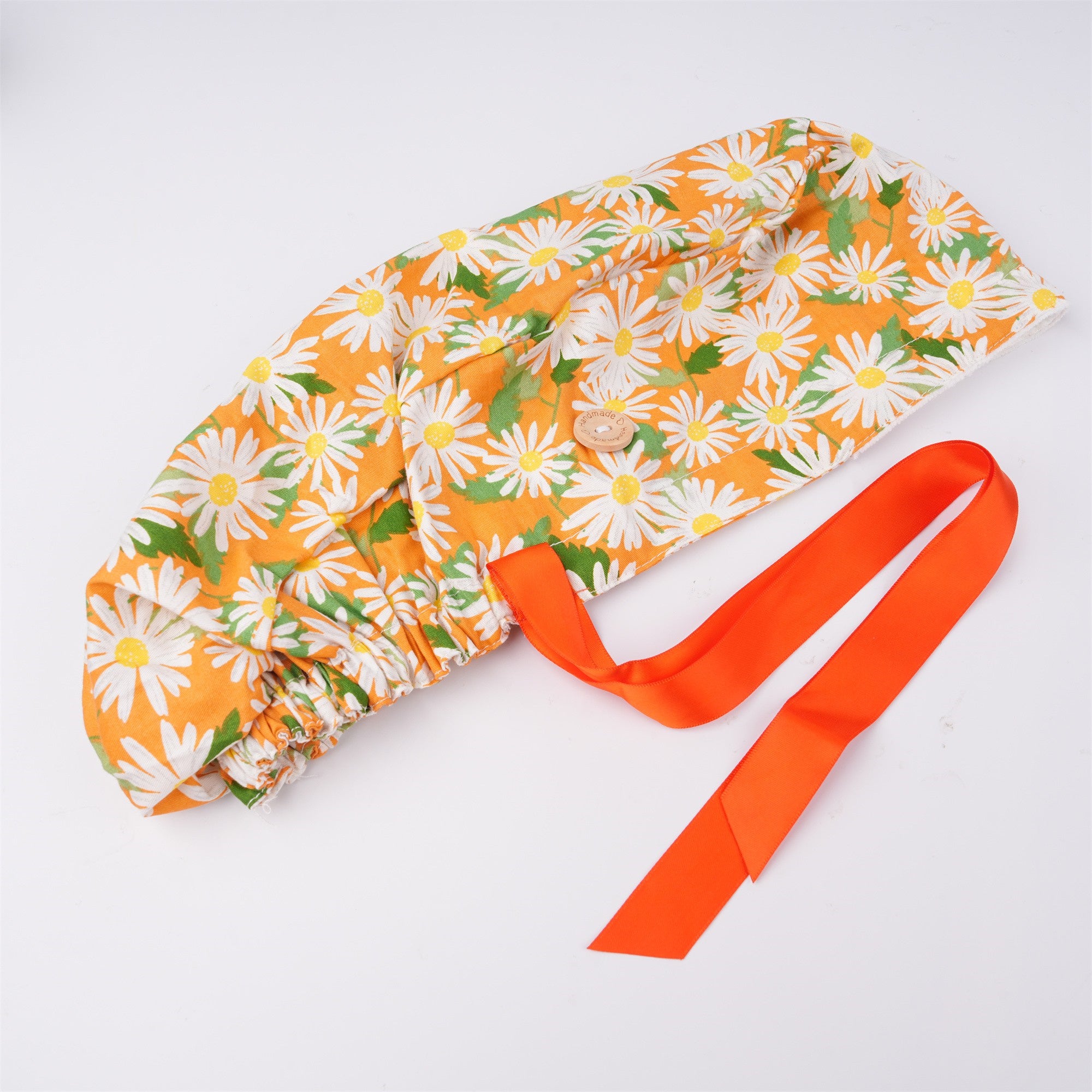 Orange Flowers Cotton Ponytail Scrub Cap,Fall