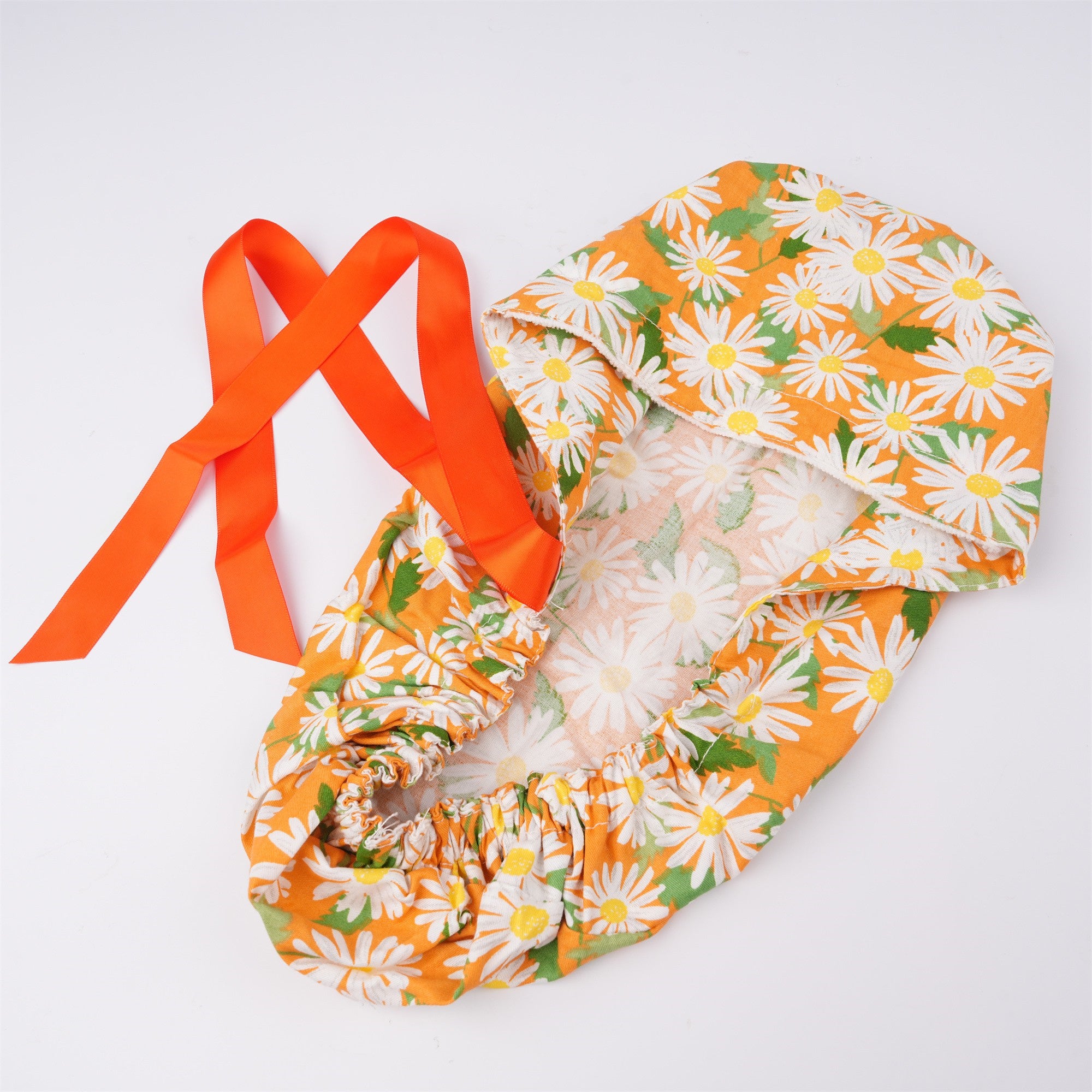 Orange Flowers Cotton Ponytail Scrub Cap,Fall