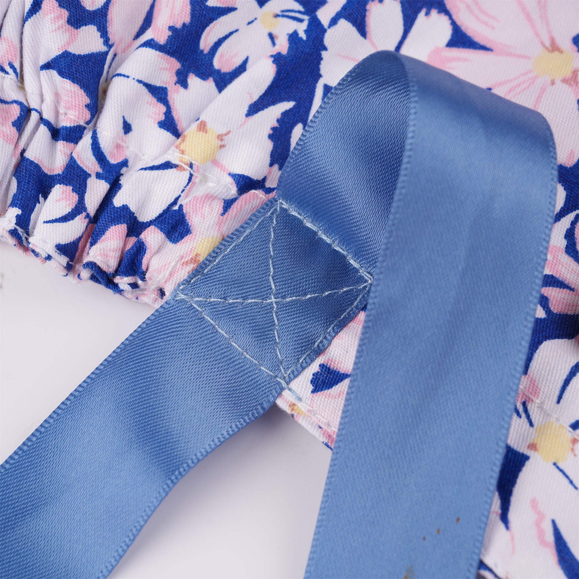 Blue White Pink Floral Cotton Ponytail Scrub Cap