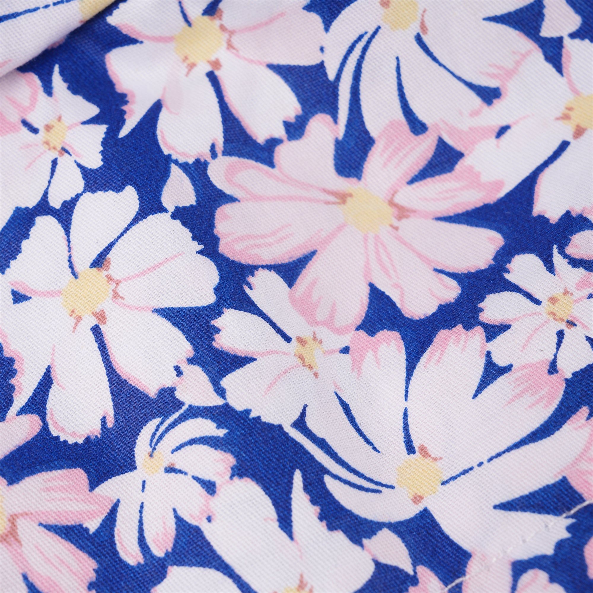 Blue White Pink Floral Cotton Ponytail Scrub Cap