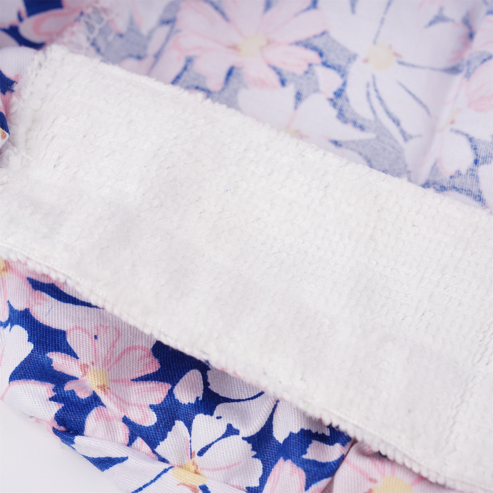 Blue White Pink Floral Cotton Ponytail Scrub Cap