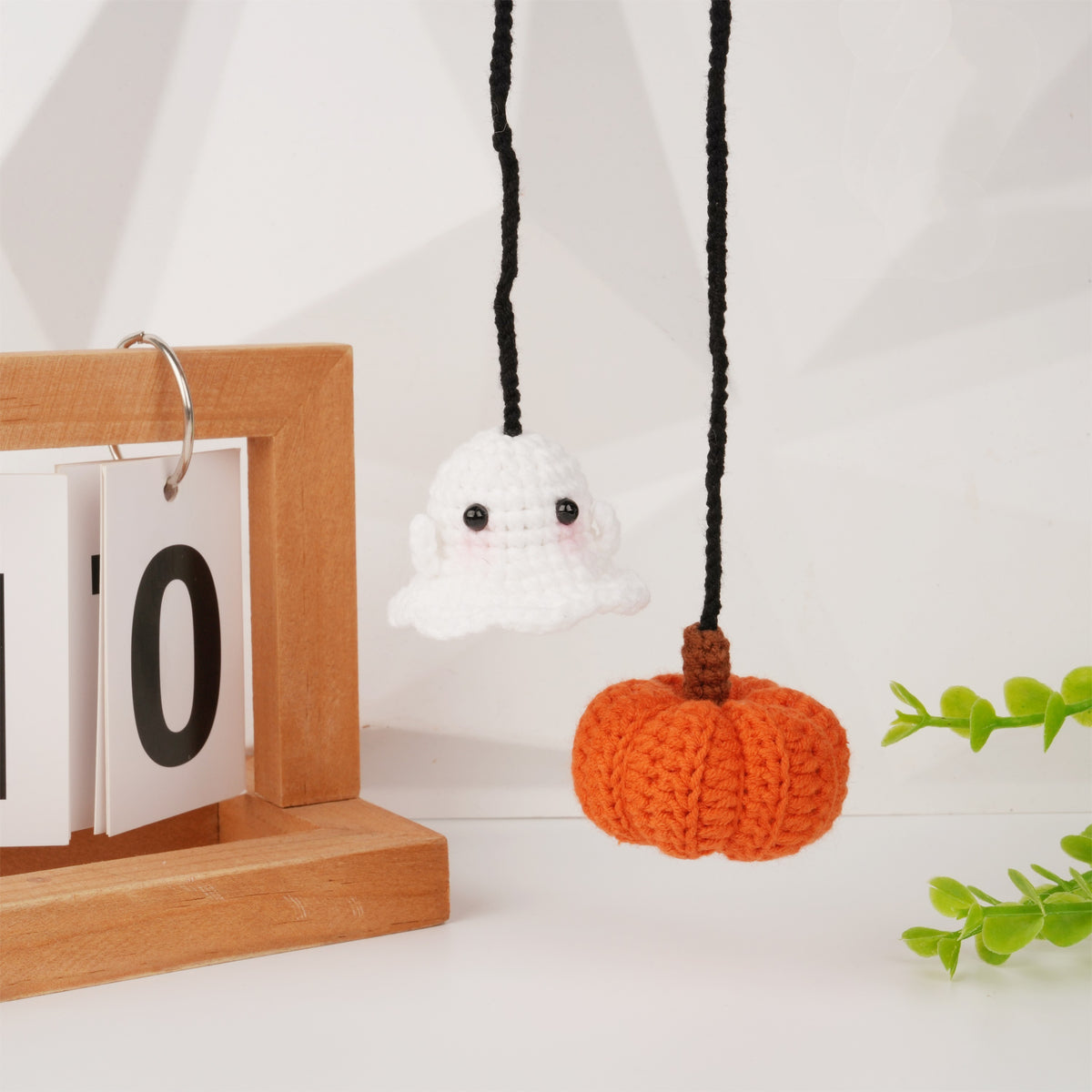 Cute Crochet Ghost Pumpkin Car Decor