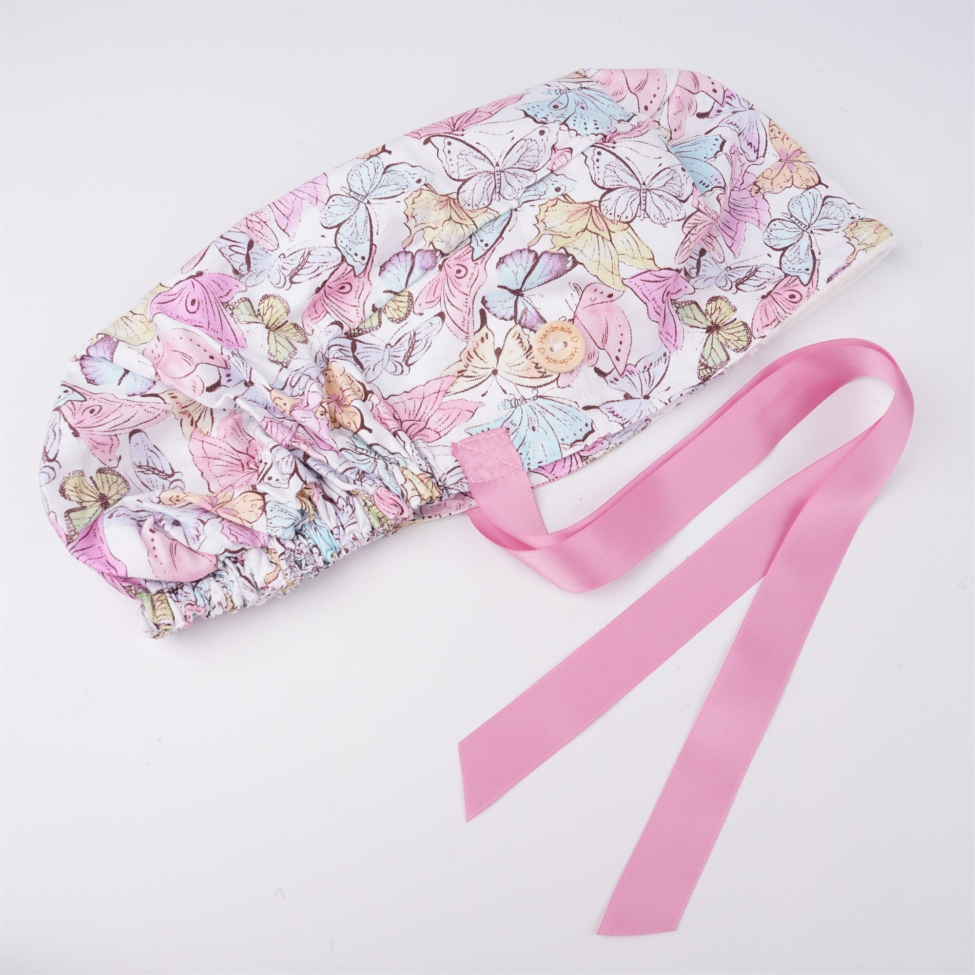 Pink Butterfly Cotton Ponytail Scrub Cap