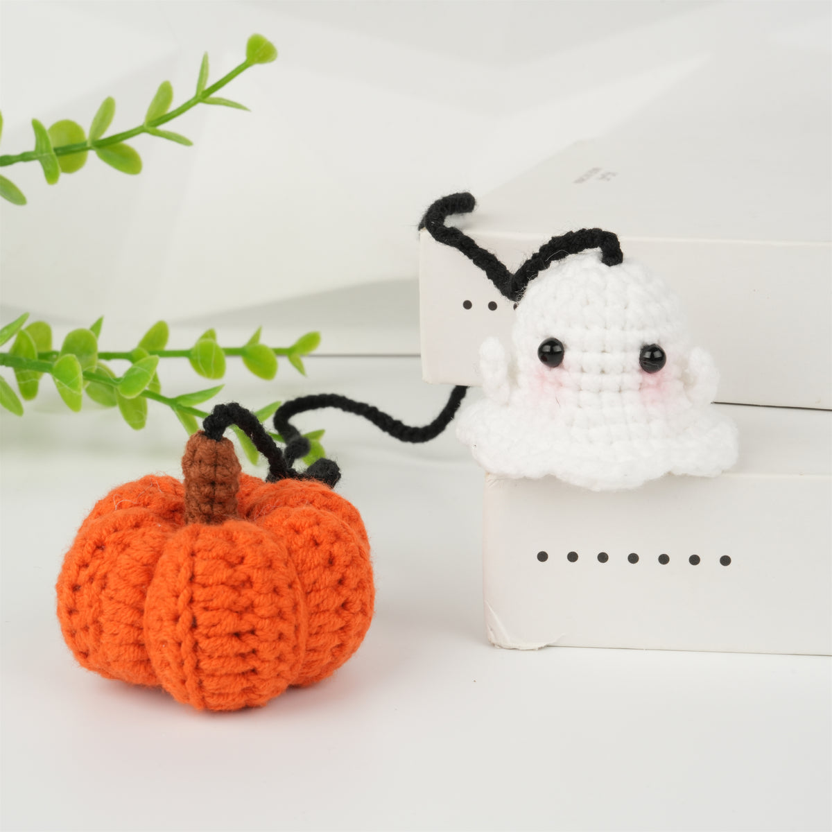 Cute Crochet Ghost Pumpkin Car Decor