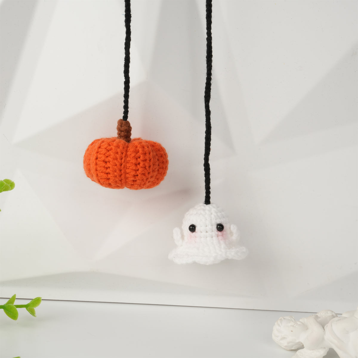 Cute Crochet Ghost Pumpkin Car Decor