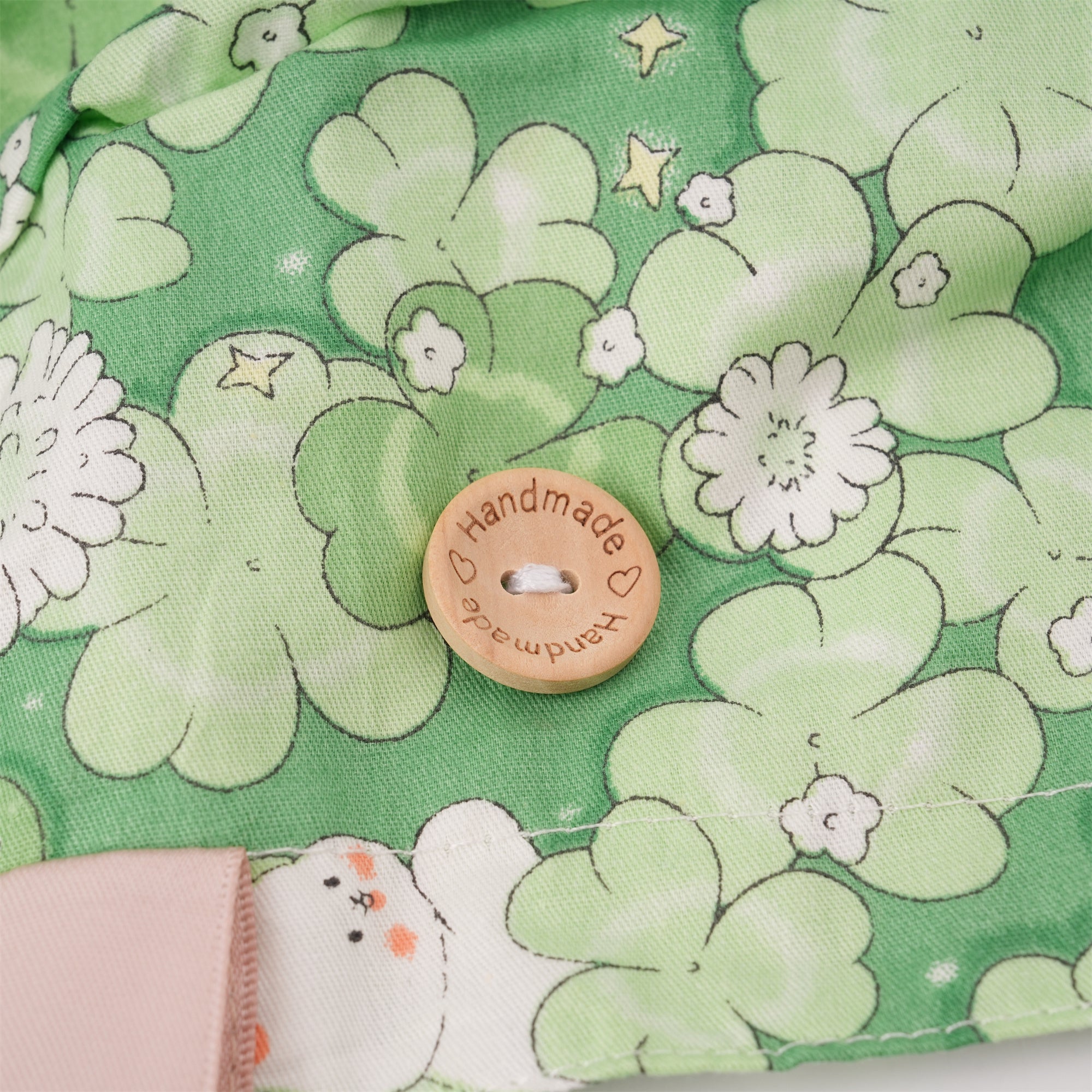 Summer Cotton Ponytail Scrub Cap: Green Leaves & Bunny