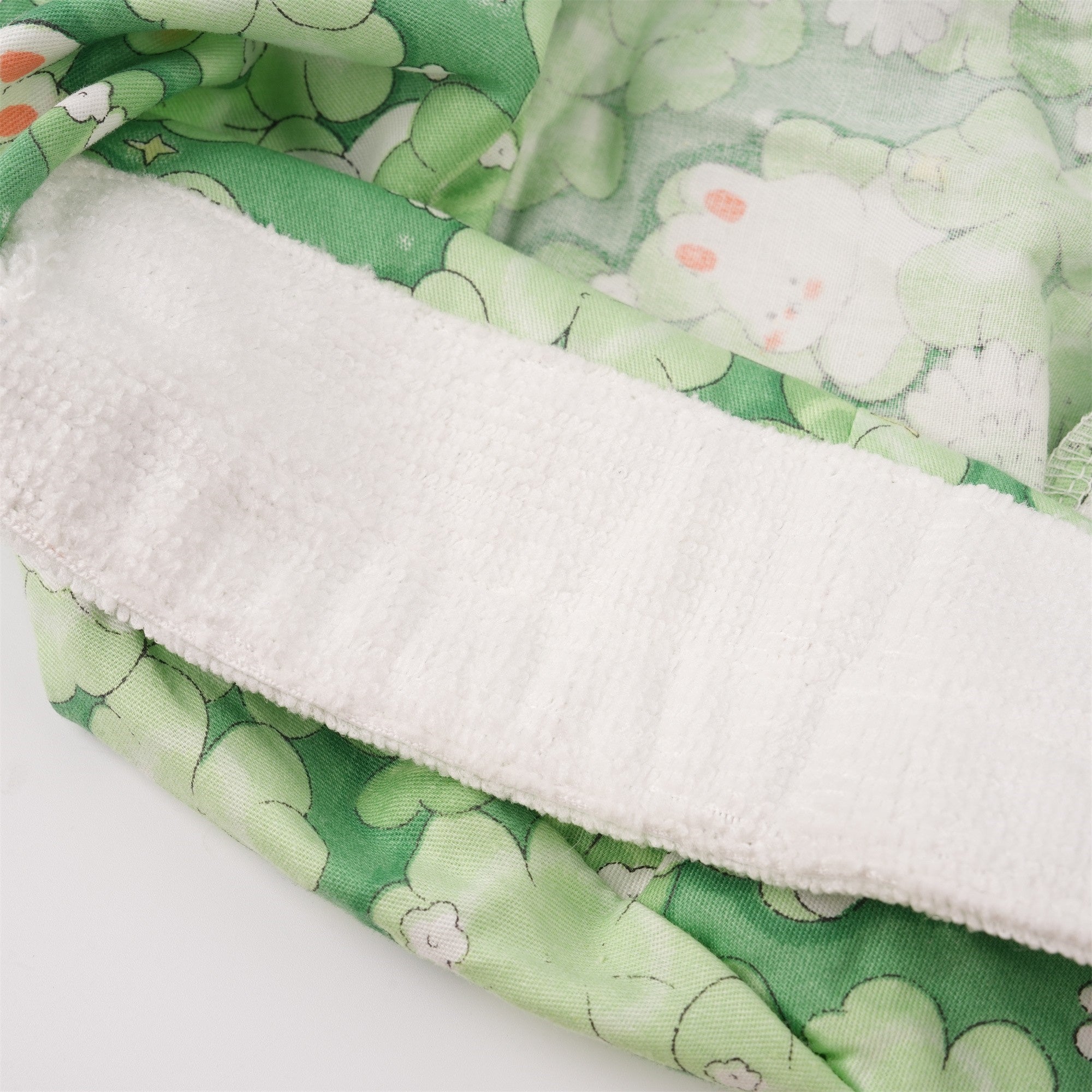 Summer Cotton Ponytail Scrub Cap: Green Leaves & Bunny