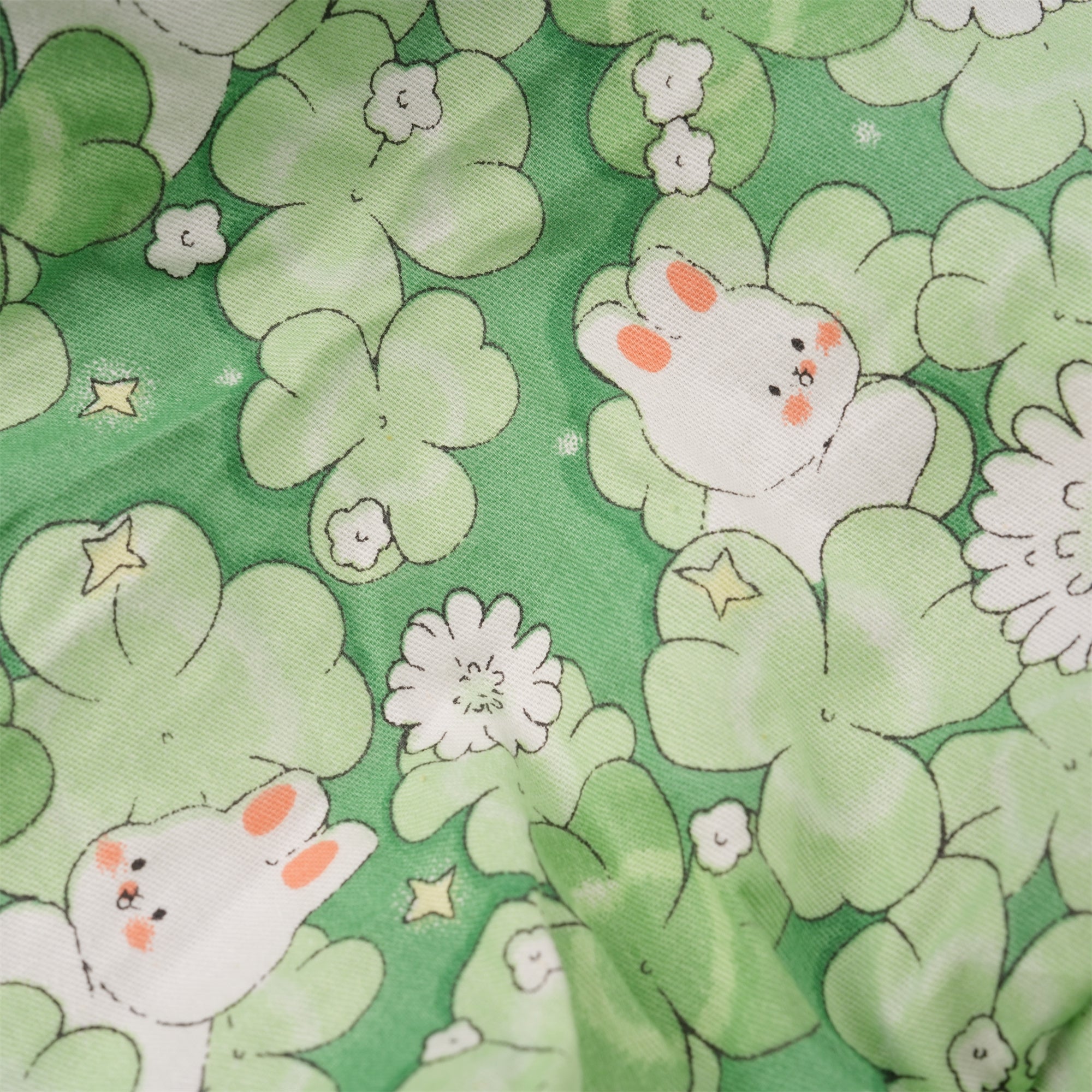 Summer Cotton Ponytail Scrub Cap: Green Leaves & Bunny