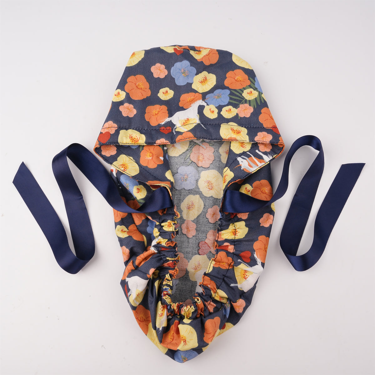 Autumn Flower Cotton Ponytail Scrub Cap