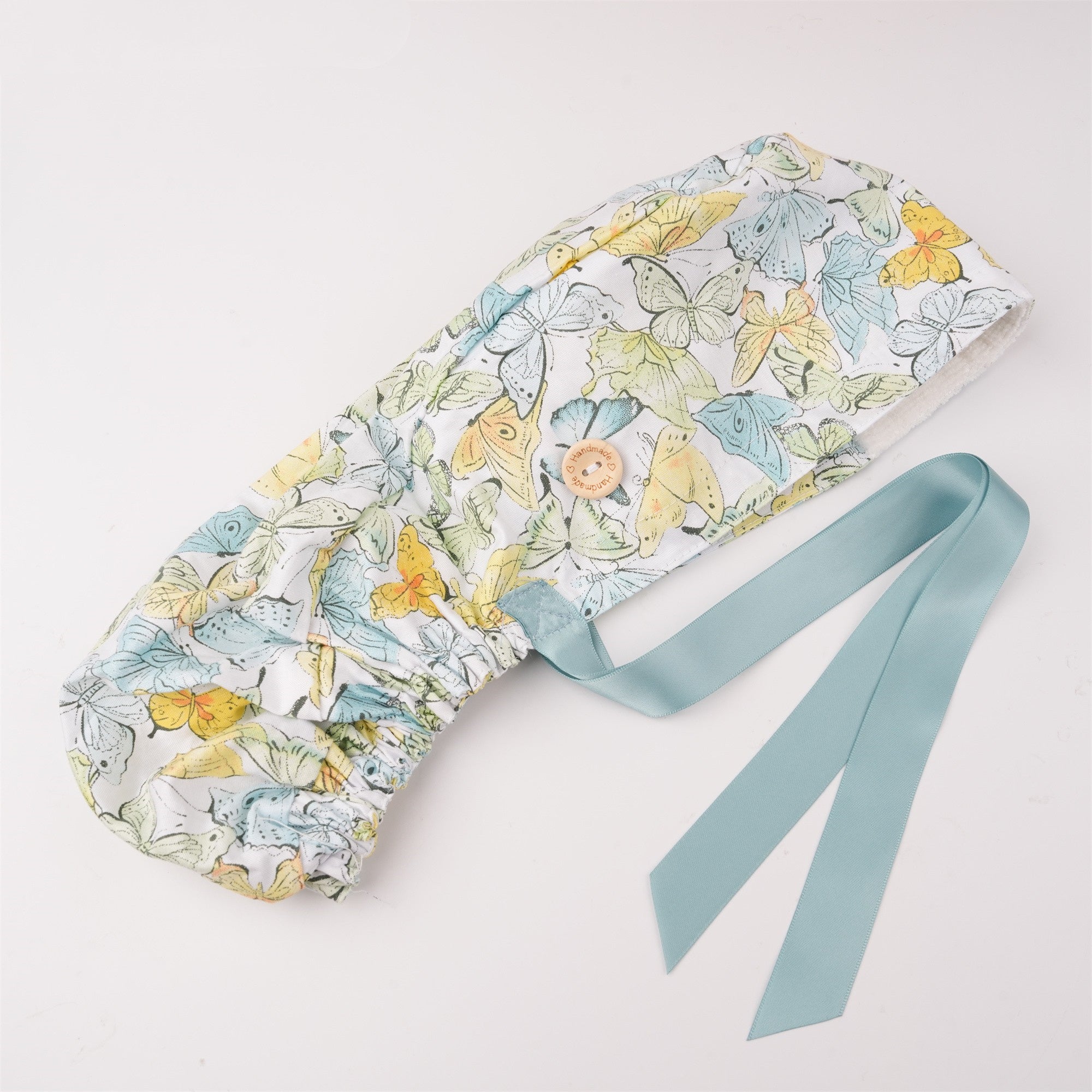 Teal Butterfly Cotton Ponytail Scrub Cap