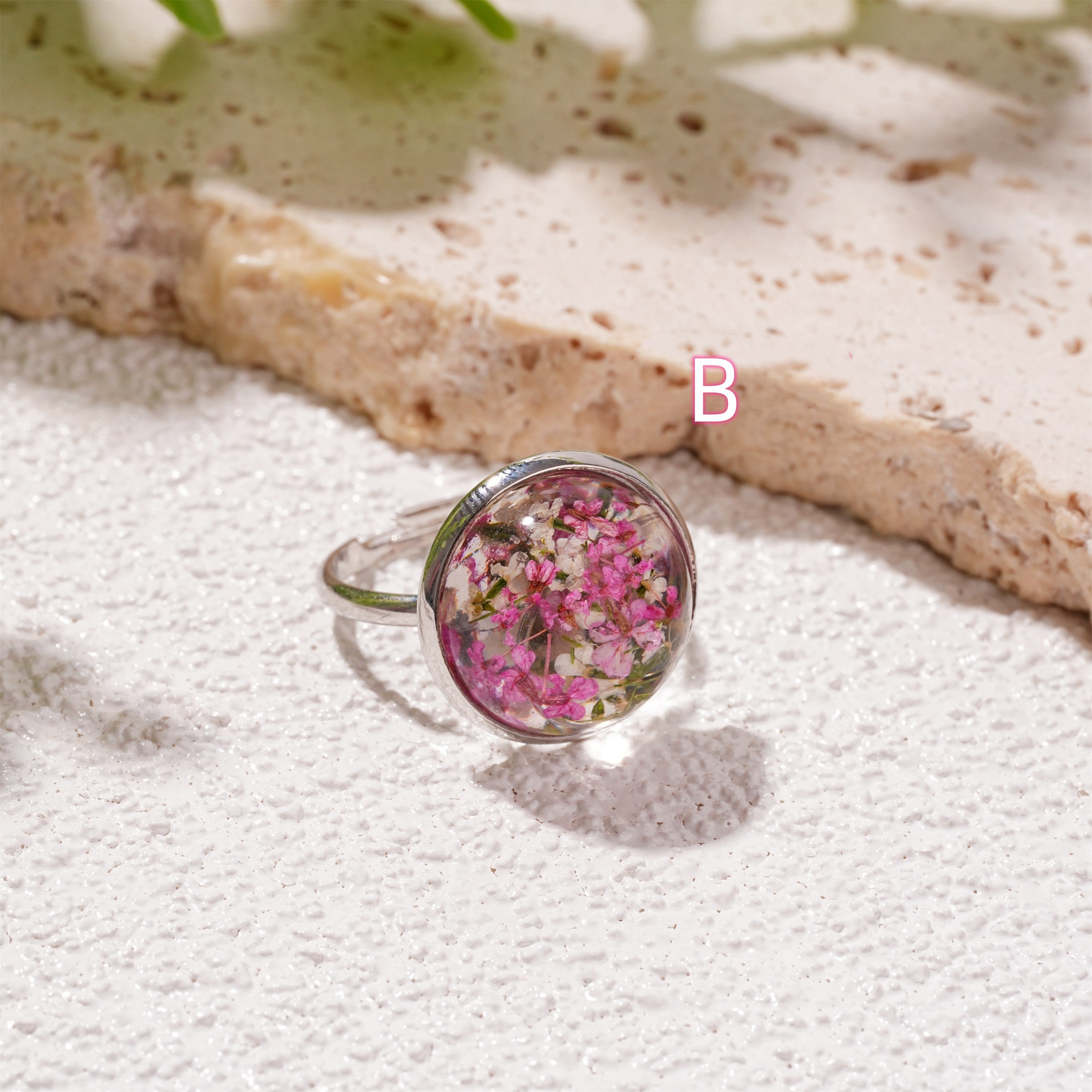 Red/Pink/Blue Floral Jewelry Ring, Dried Flower Ring