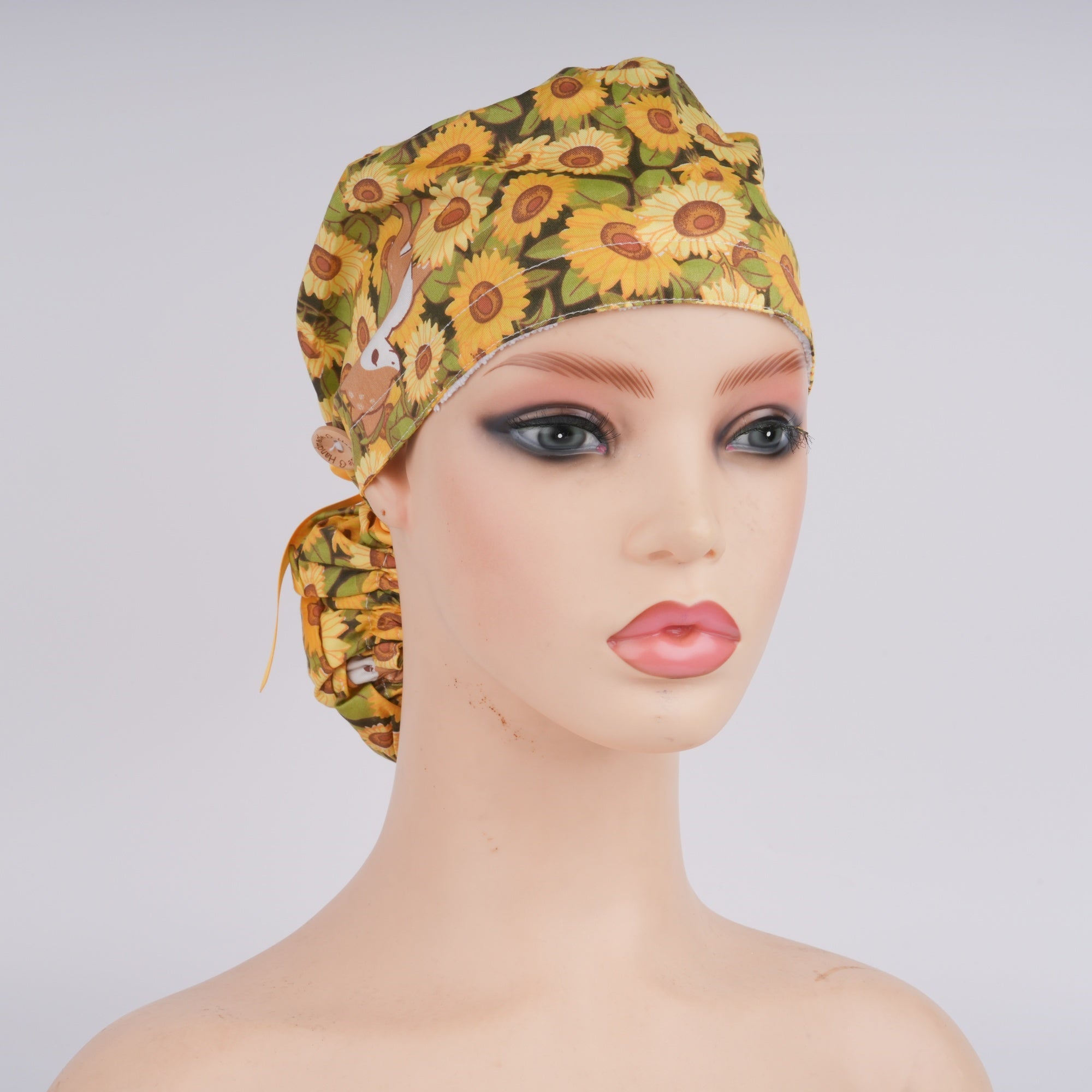 Yellow Sunflower Cotton Ponytail Scrub Cap