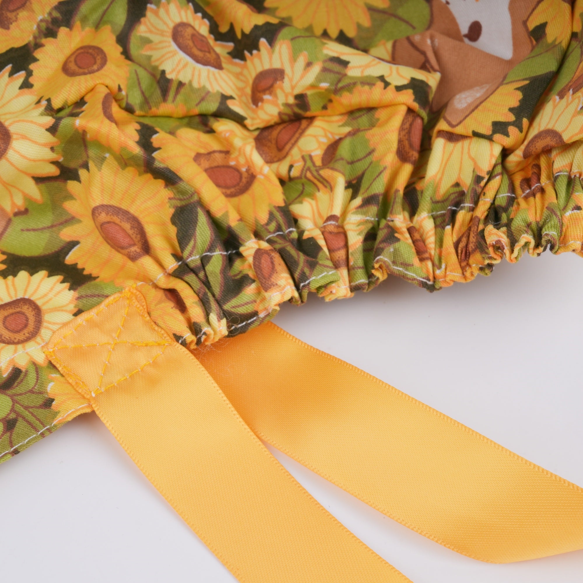 Yellow Sunflower Cotton Ponytail Scrub Cap