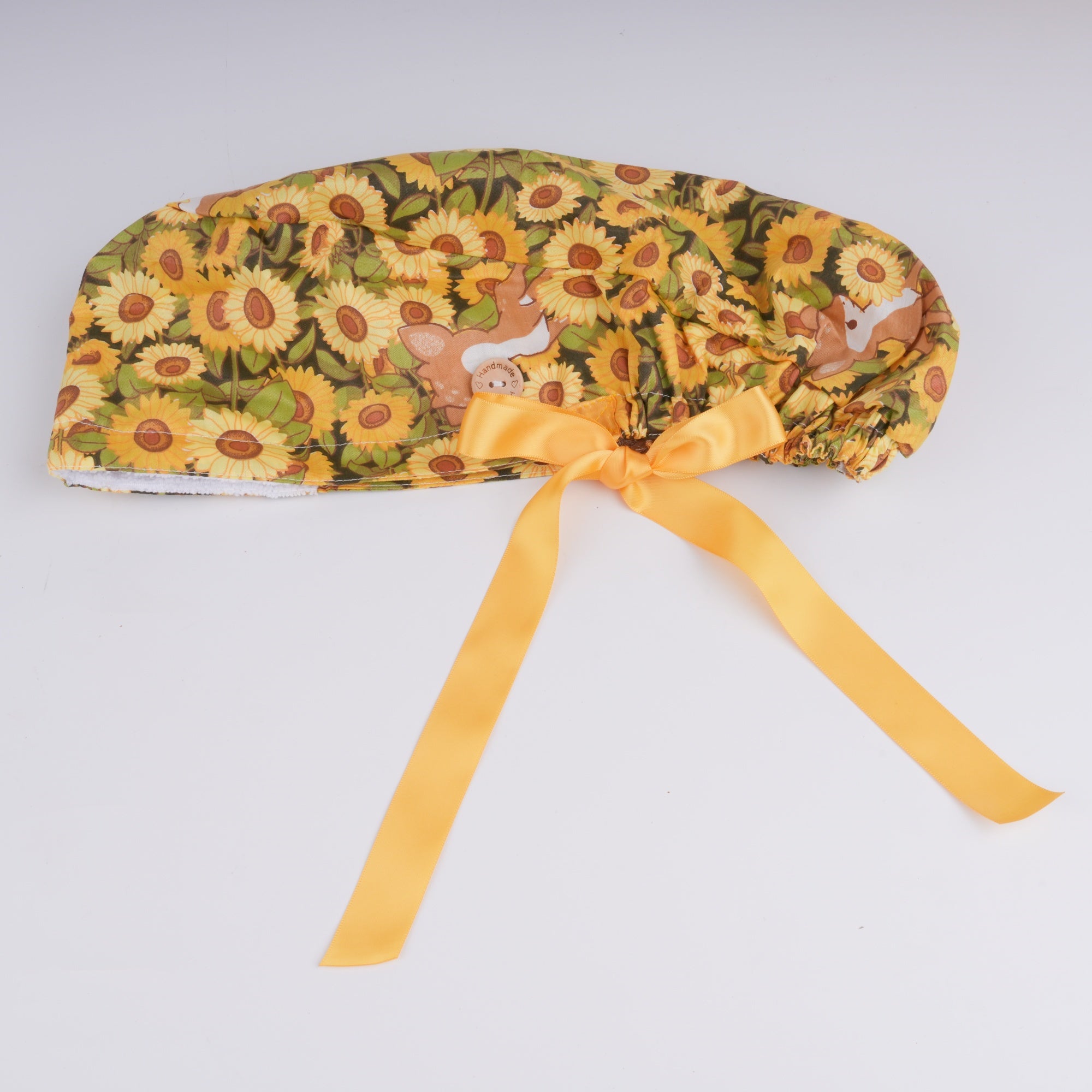 Yellow Sunflower Cotton Ponytail Scrub Cap