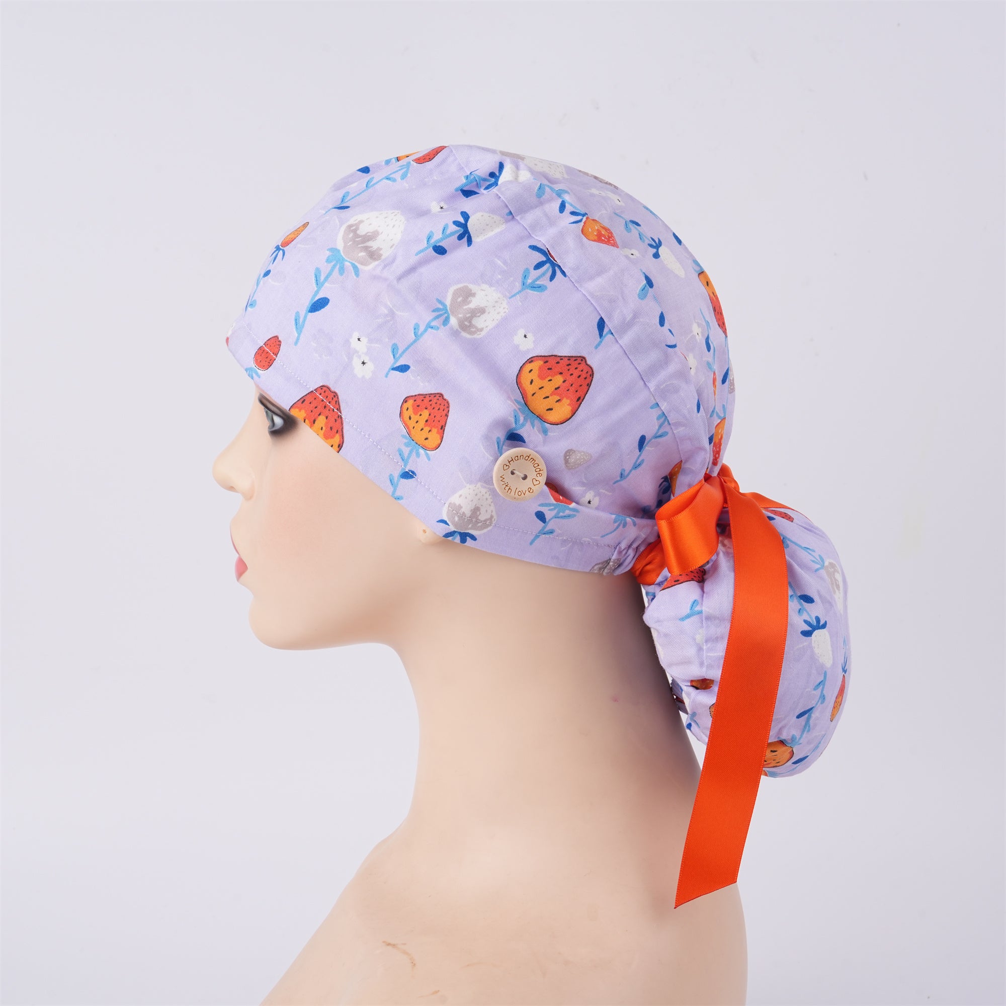 Strawberry Flower Cotton Ponytail Scrub Cap