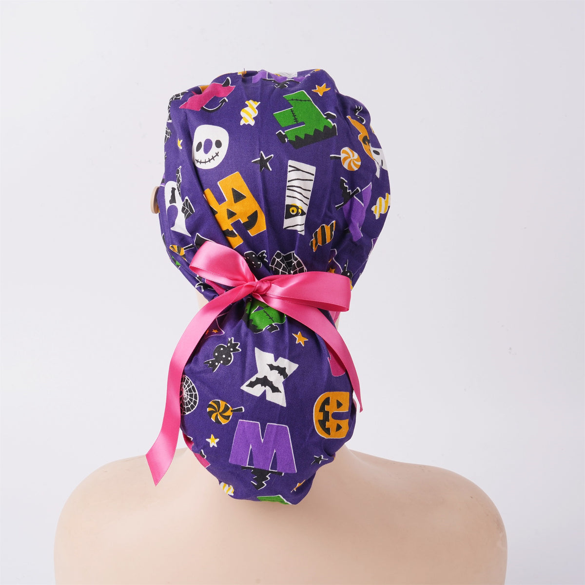 Spooky Halloween Letter Ponytail Scrub Cap