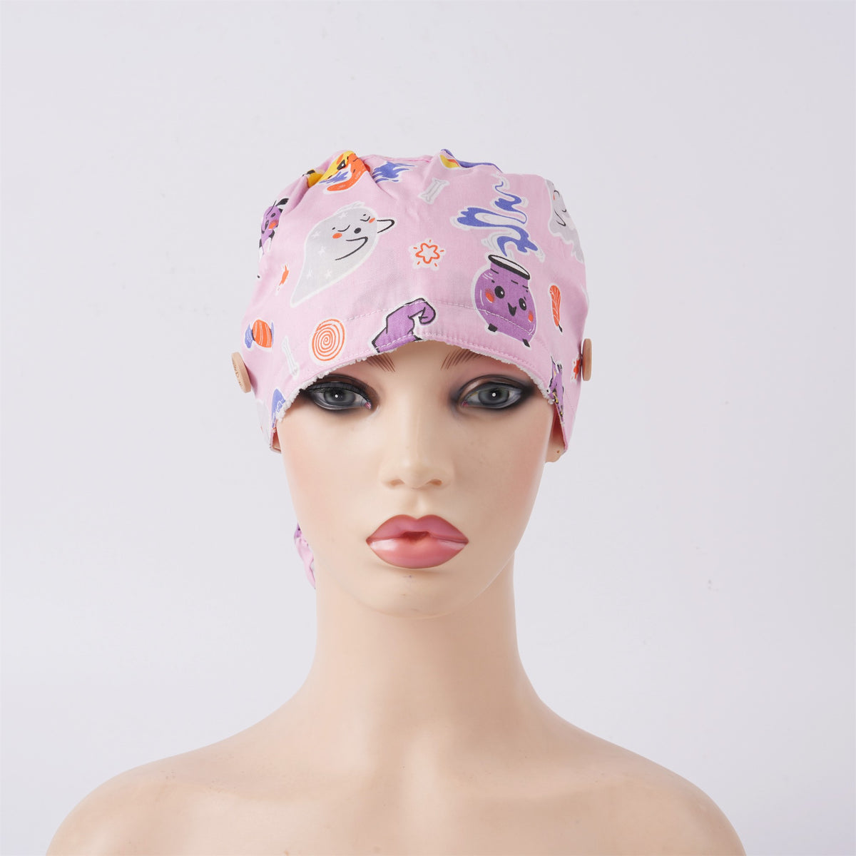 Cute Ghost Candy Ponytail Scrub Cap, Yellow Pink Optional