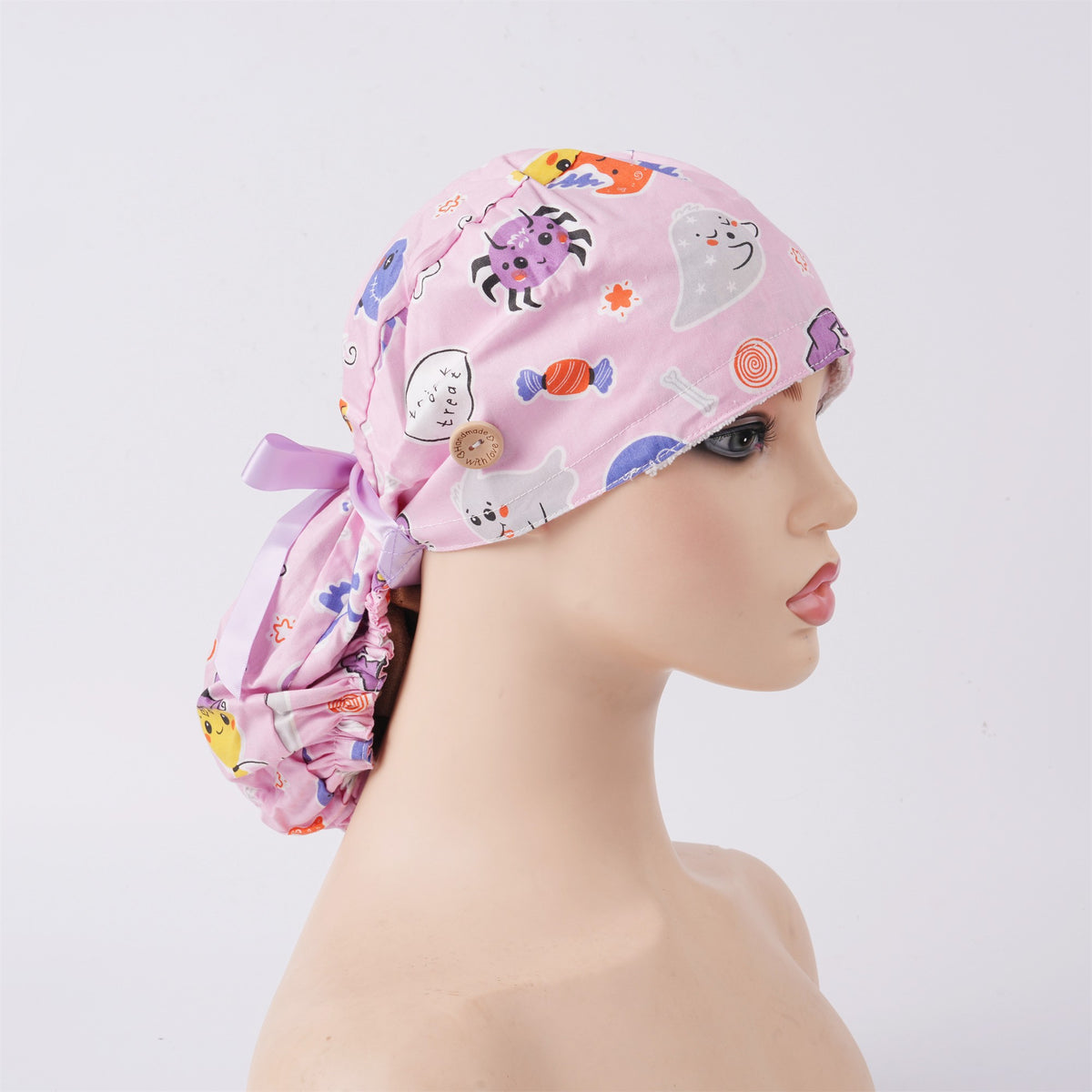Cute Ghost Candy Ponytail Scrub Cap, Yellow Pink Optional