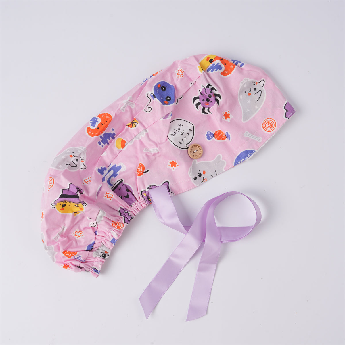 Cute Ghost Candy Ponytail Scrub Cap, Yellow Pink Optional