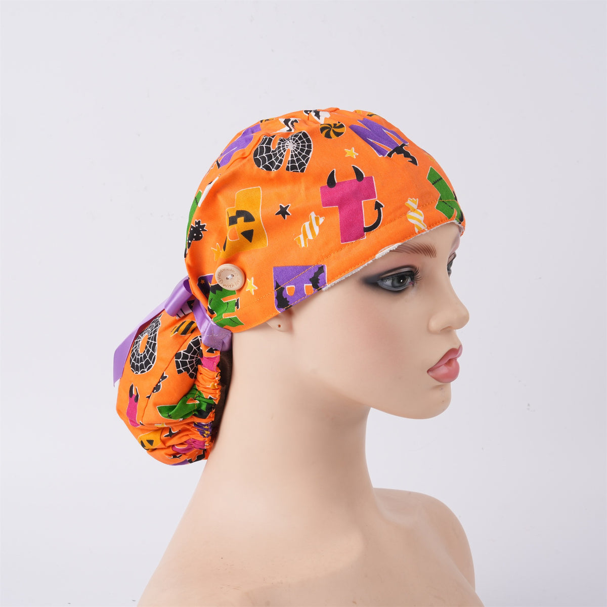 Spooky Halloween Letter Ponytail Scrub Cap