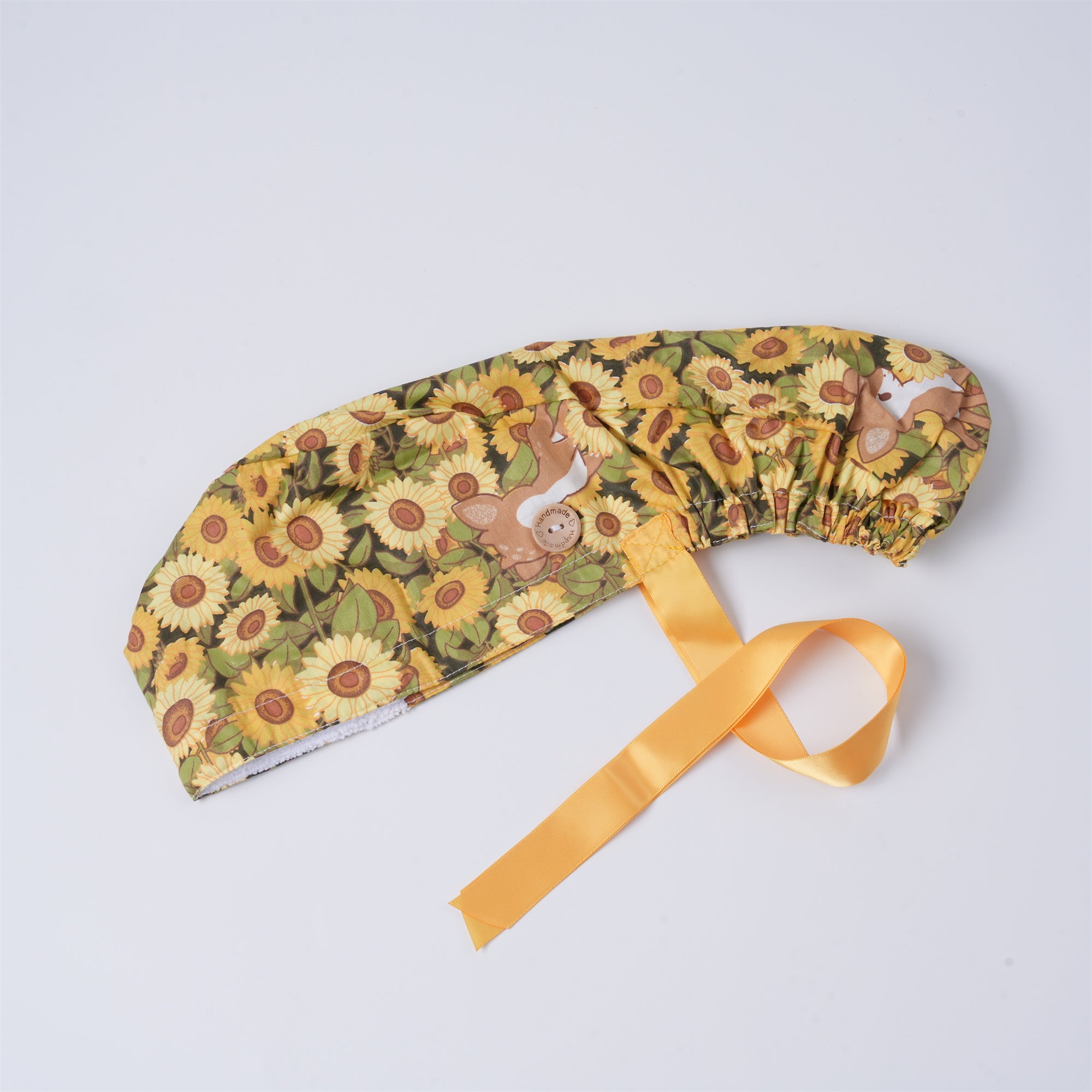 Yellow Sunflower Cotton Ponytail Scrub Cap