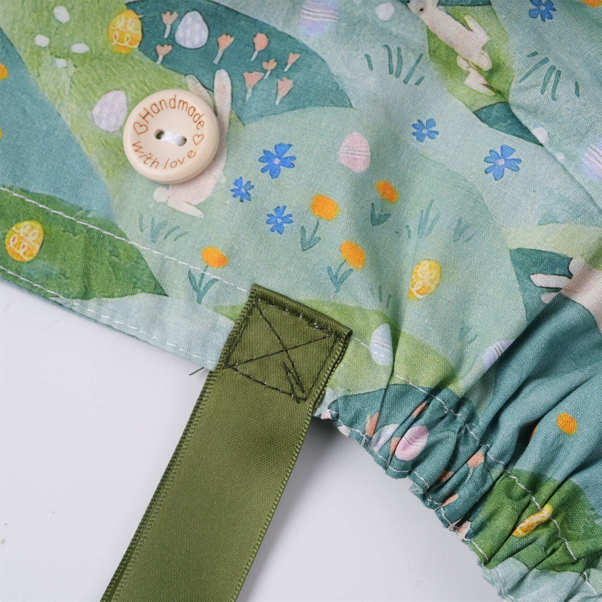 Green Floral Meadow Cotton Ponytail Scrub Cap