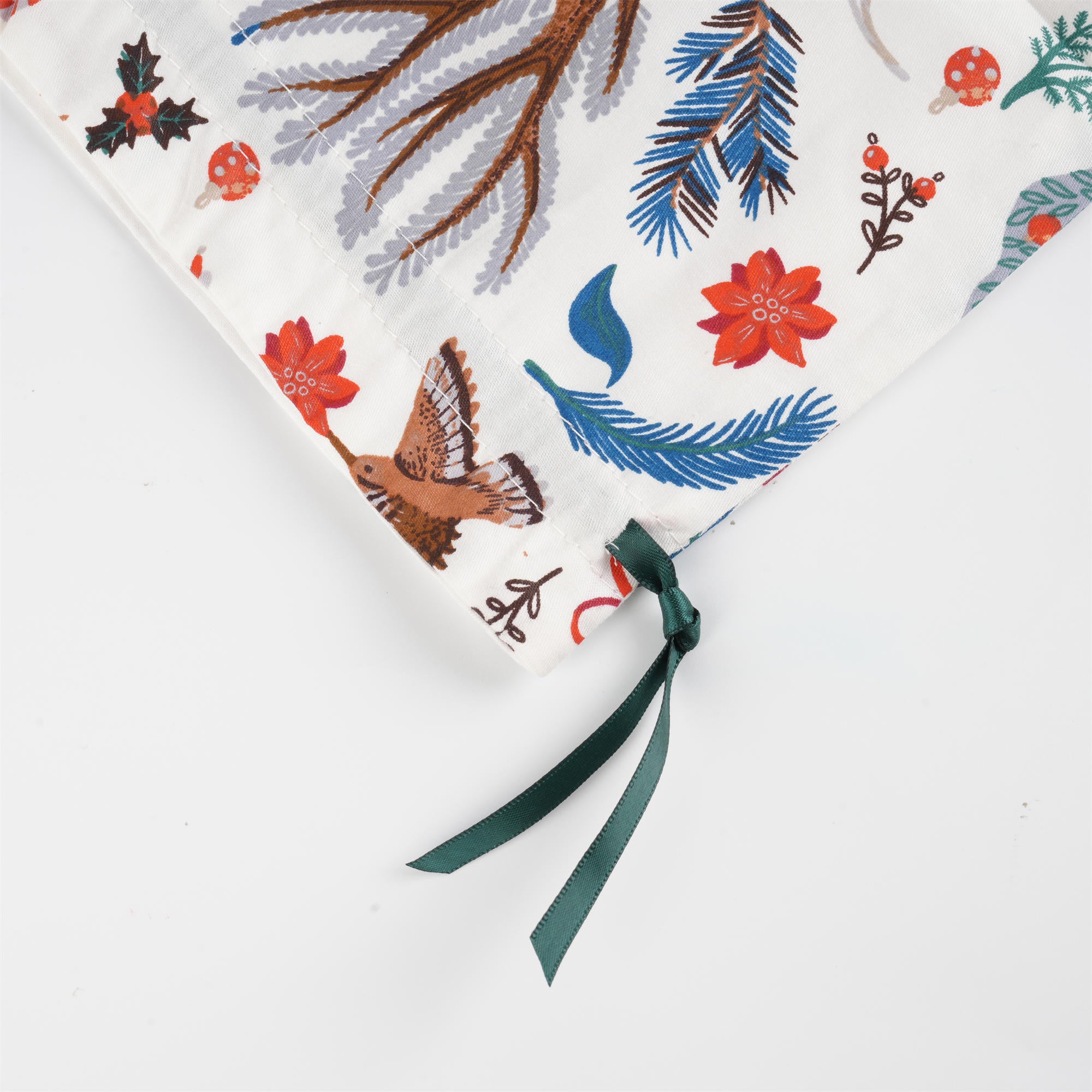 White Christmal Drawstring Gift Bag,Animal & Flowers Pattern,Etra Large Gift Wrapping