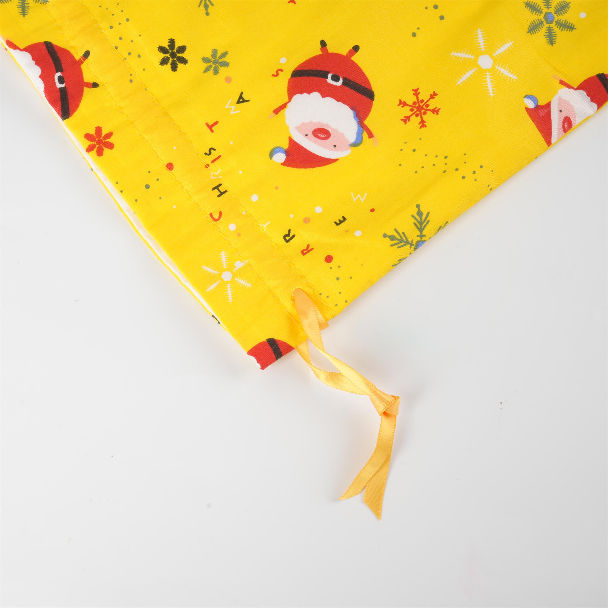Yellow Christmas Gift Bag,Snata Claus,Snowflake Print,Xmas Sack