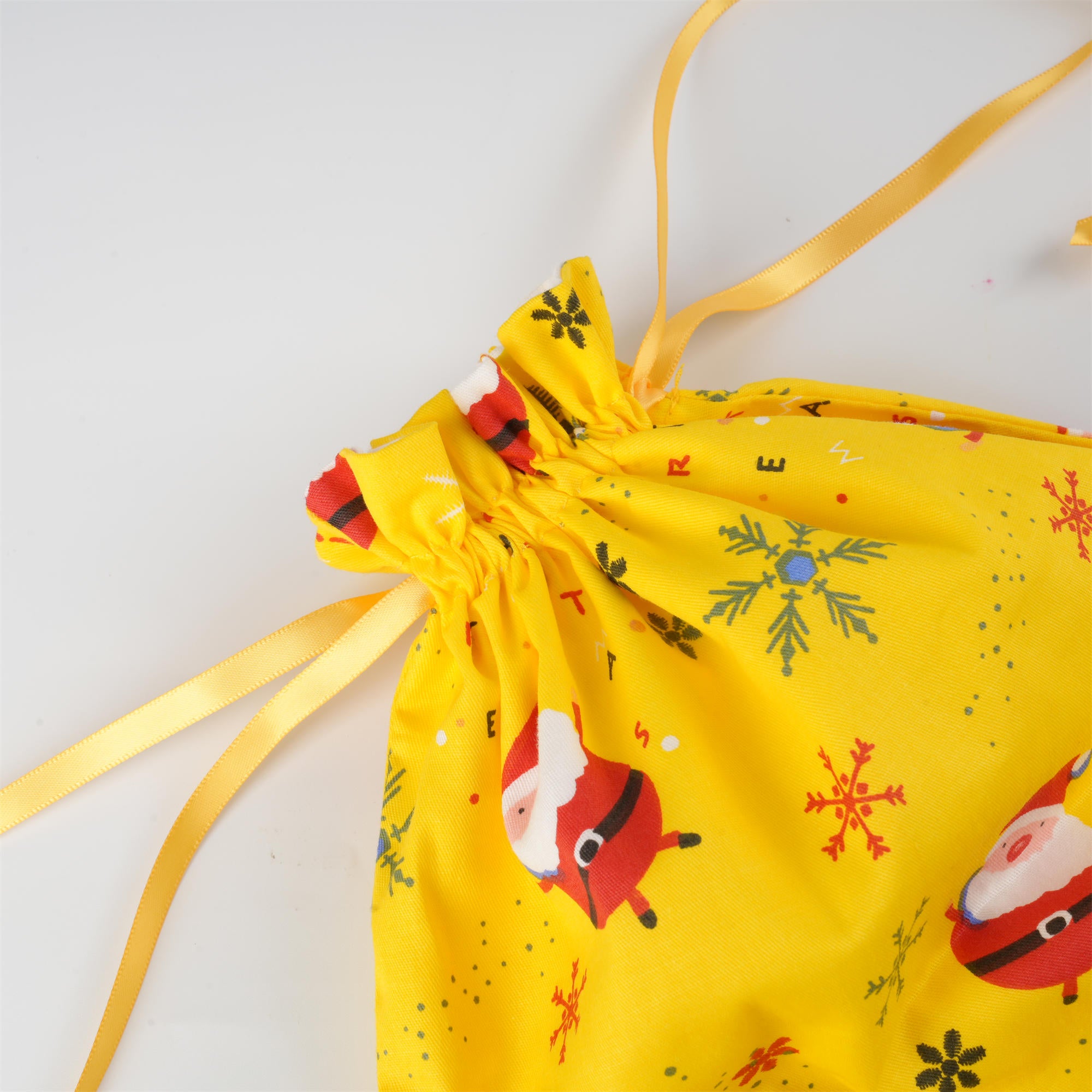 Yellow Christmas Gift Bag,Snata Claus,Snowflake Print,Xmas Sack