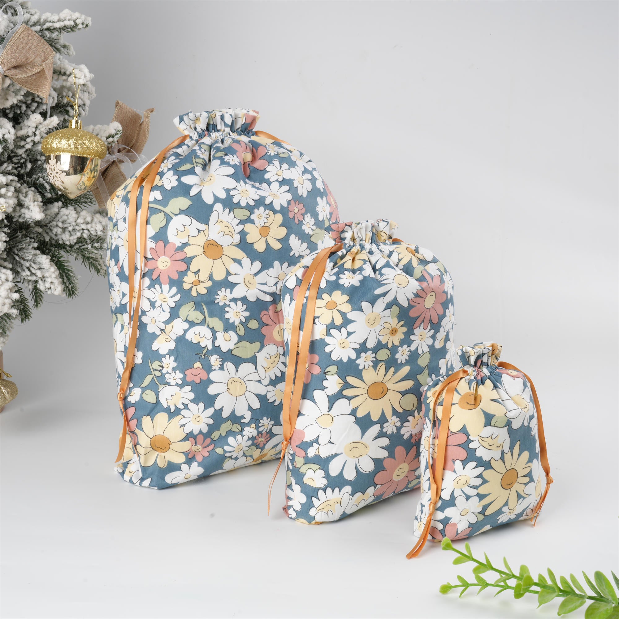 White/Orange/Pink Diasy Flower Drawstring Gift Bag,Holidy Party/Wedding Favor Gift Bag Wrapping