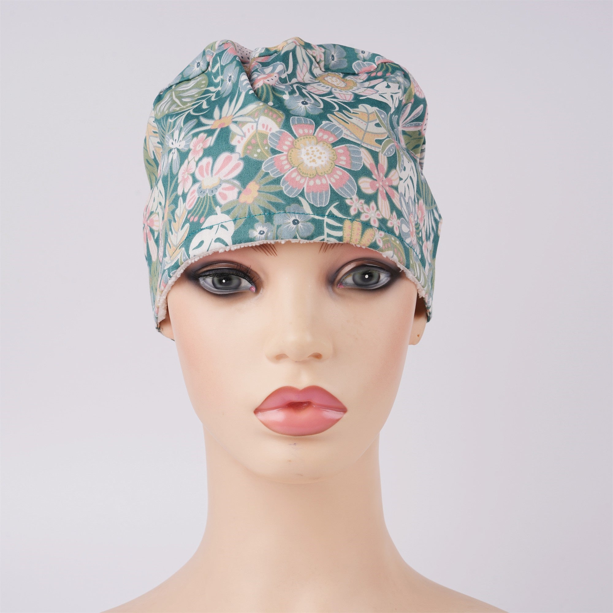 Greenery Plant Ponytail Scrub Cap with Mask Button