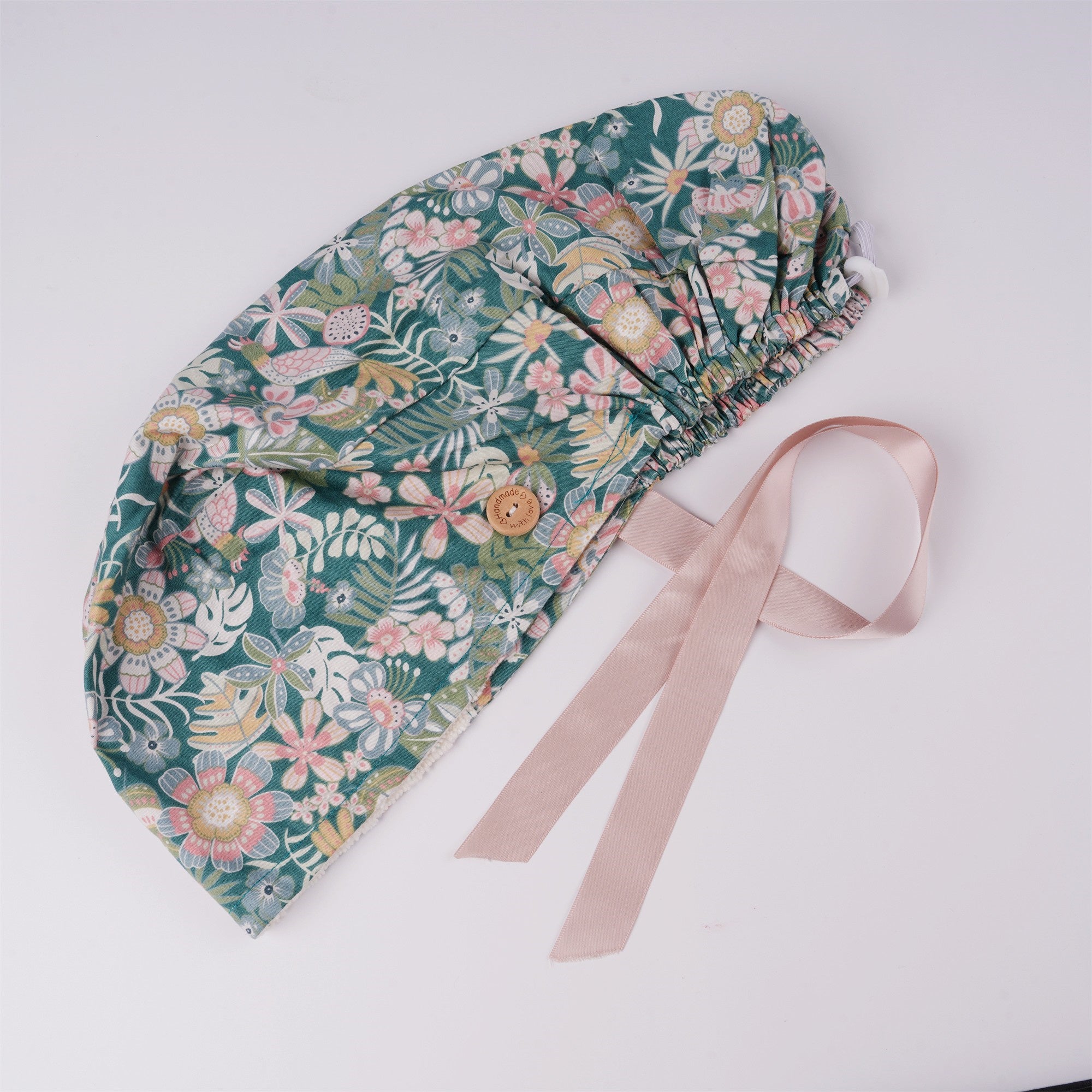 Greenery Plant Ponytail Scrub Cap with Mask Button