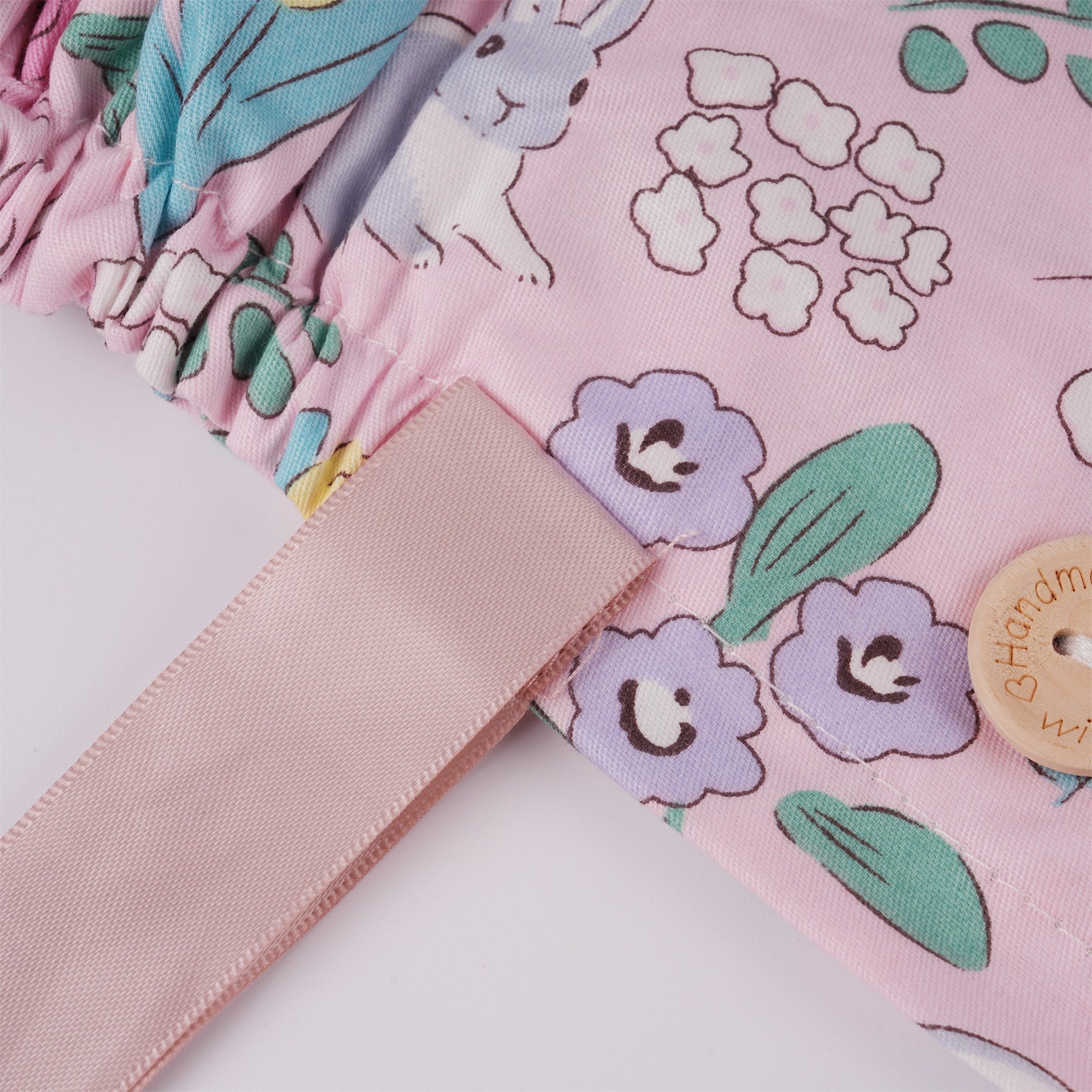 Pink Floral & Rabbit Cotton Ponytail Surgical Scrub Cap