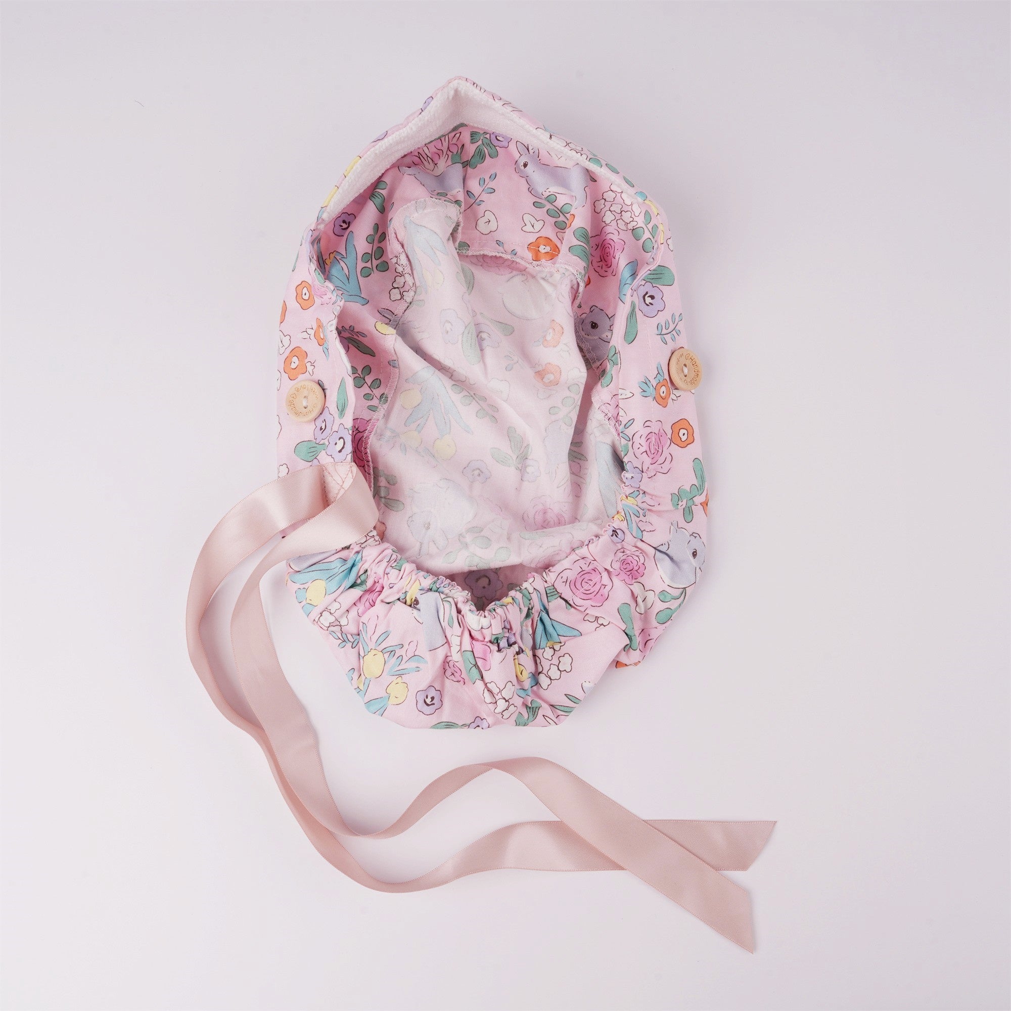 Pink Floral & Rabbit Cotton Ponytail Surgical Scrub Cap