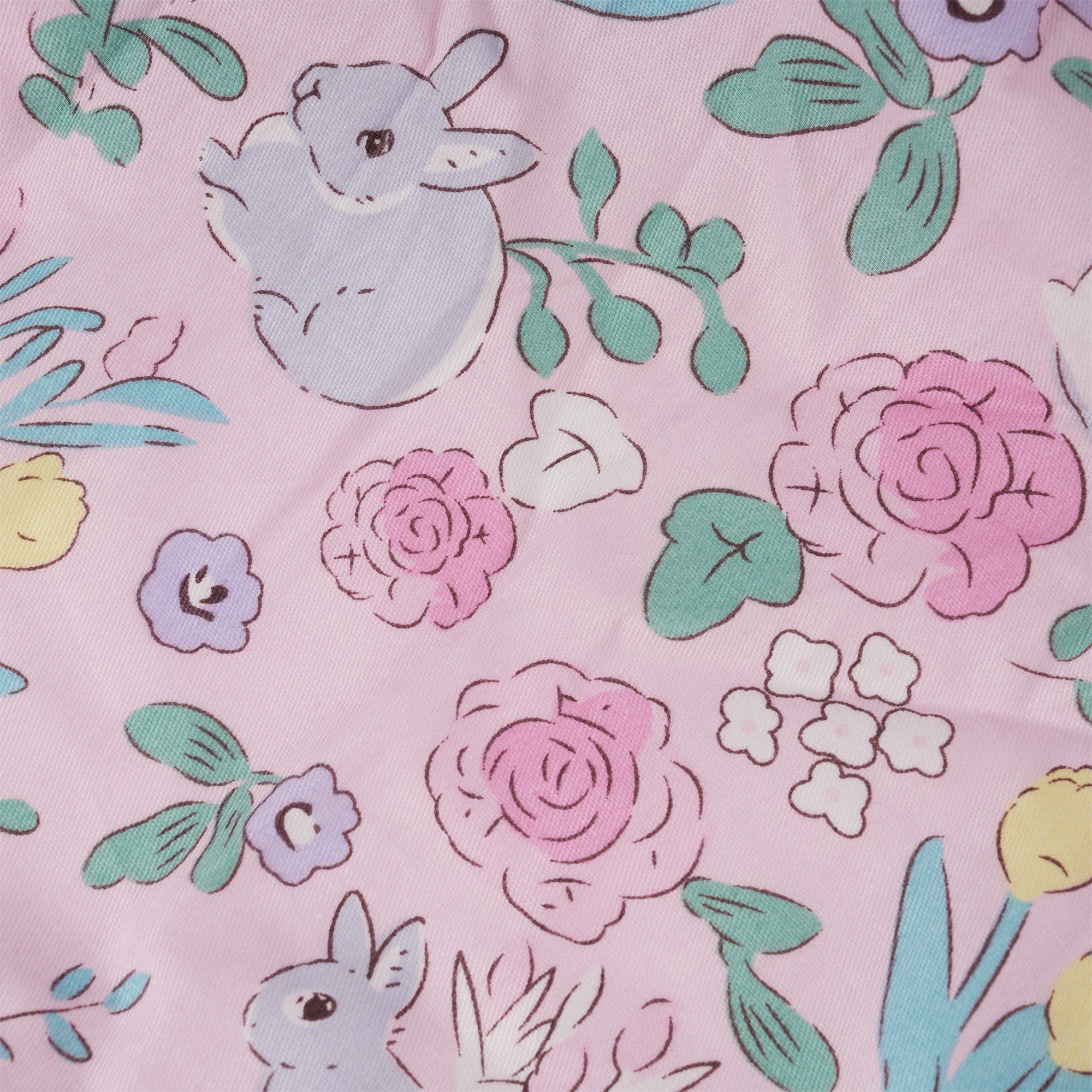 Pink Floral & Rabbit Cotton Ponytail Surgical Scrub Cap