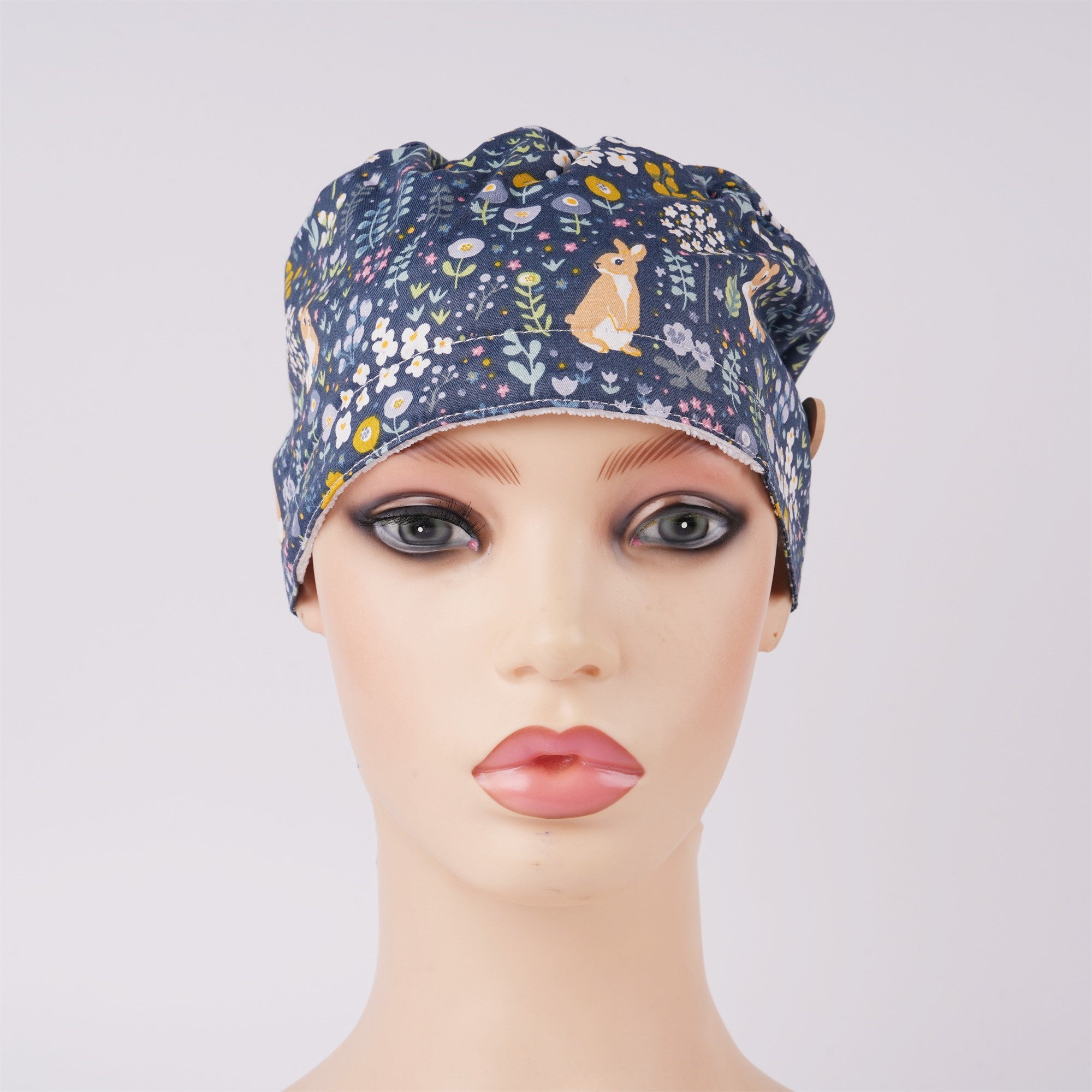 Navy Bunny Cotton Ponytail Scrub Cap