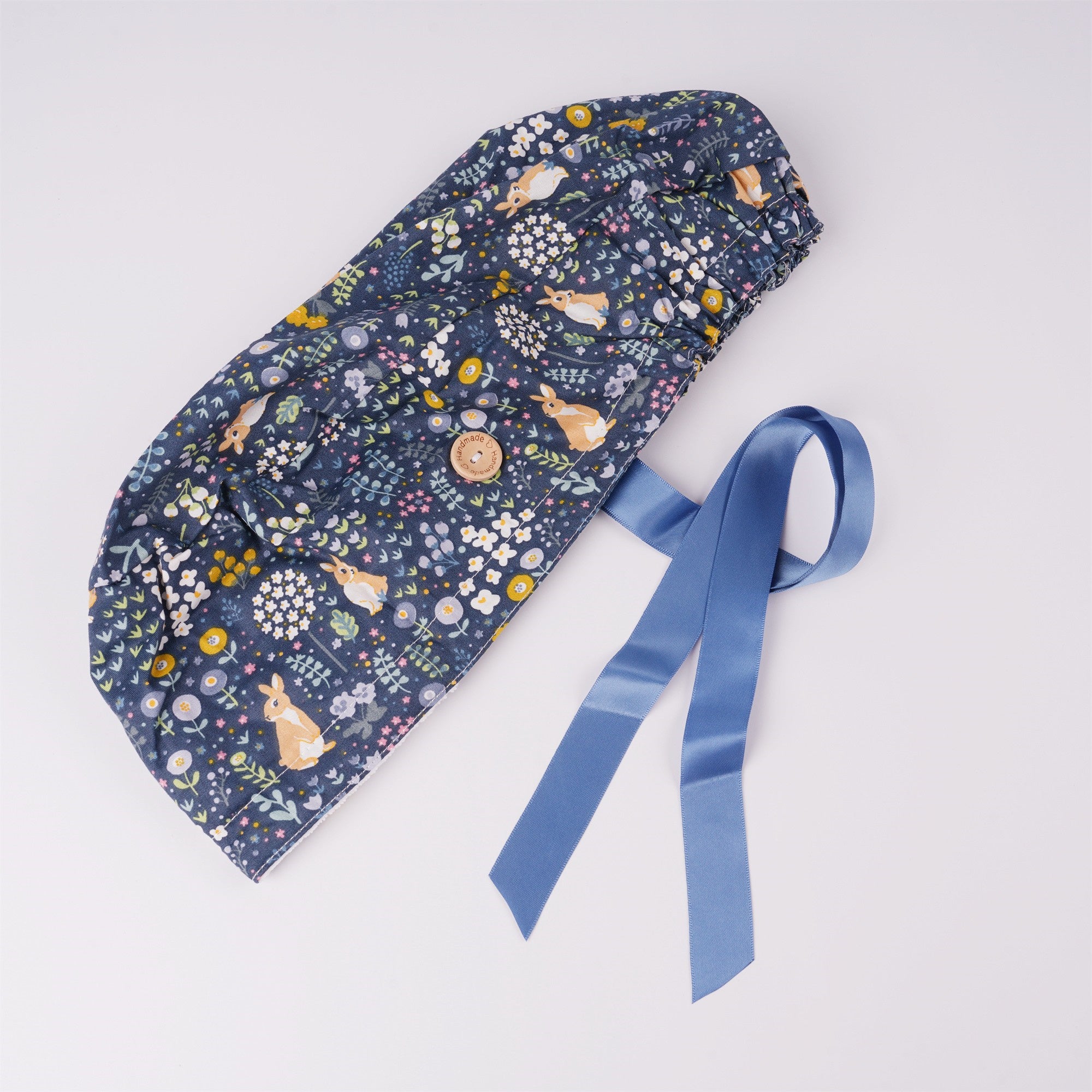 Navy Bunny Cotton Ponytail Scrub Cap