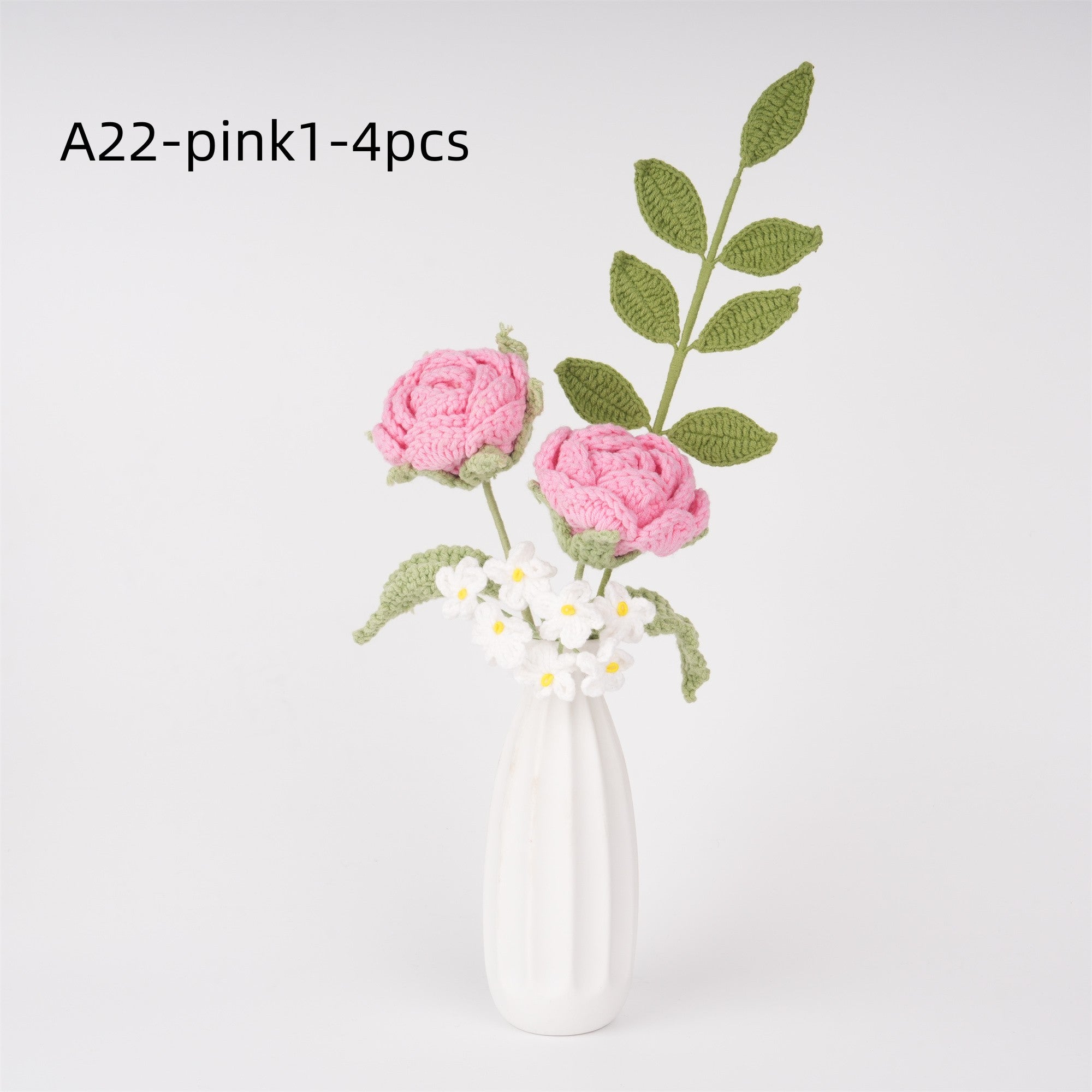 4PCS Crochet Valentine's Rose Bouquet - Knitted Floral Arrangement