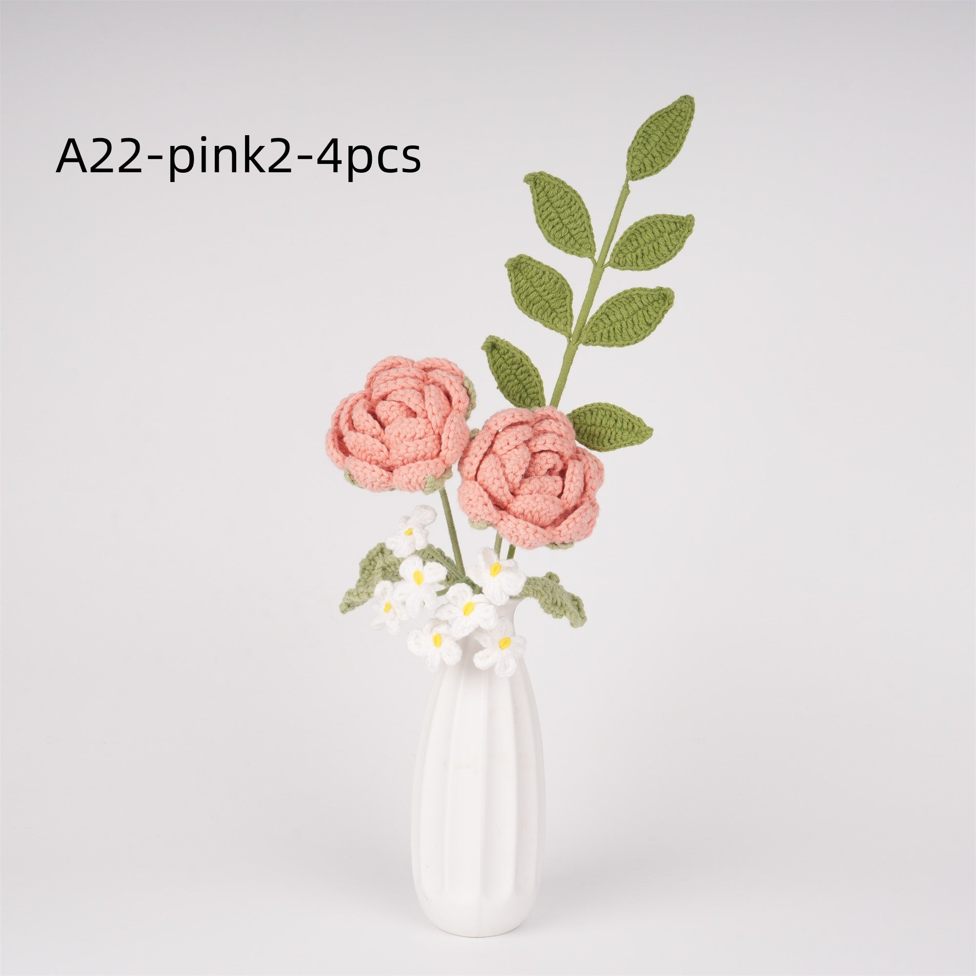 4PCS Crochet Valentine's Rose Bouquet - Knitted Floral Arrangement