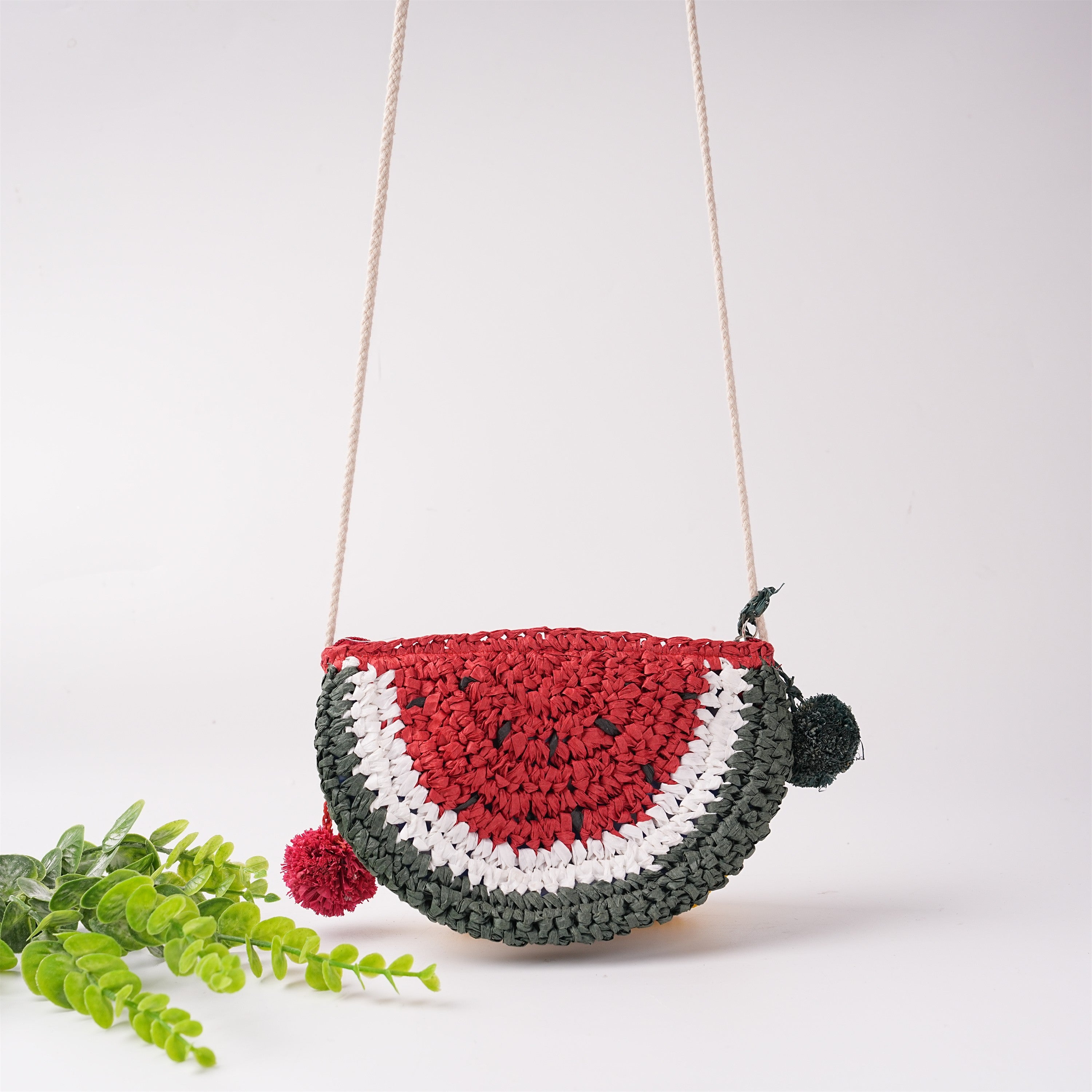 Women's Straw Woven Handbag,Watermelon & Lemon Design,Cute Cosmetic Bag for All Occasions